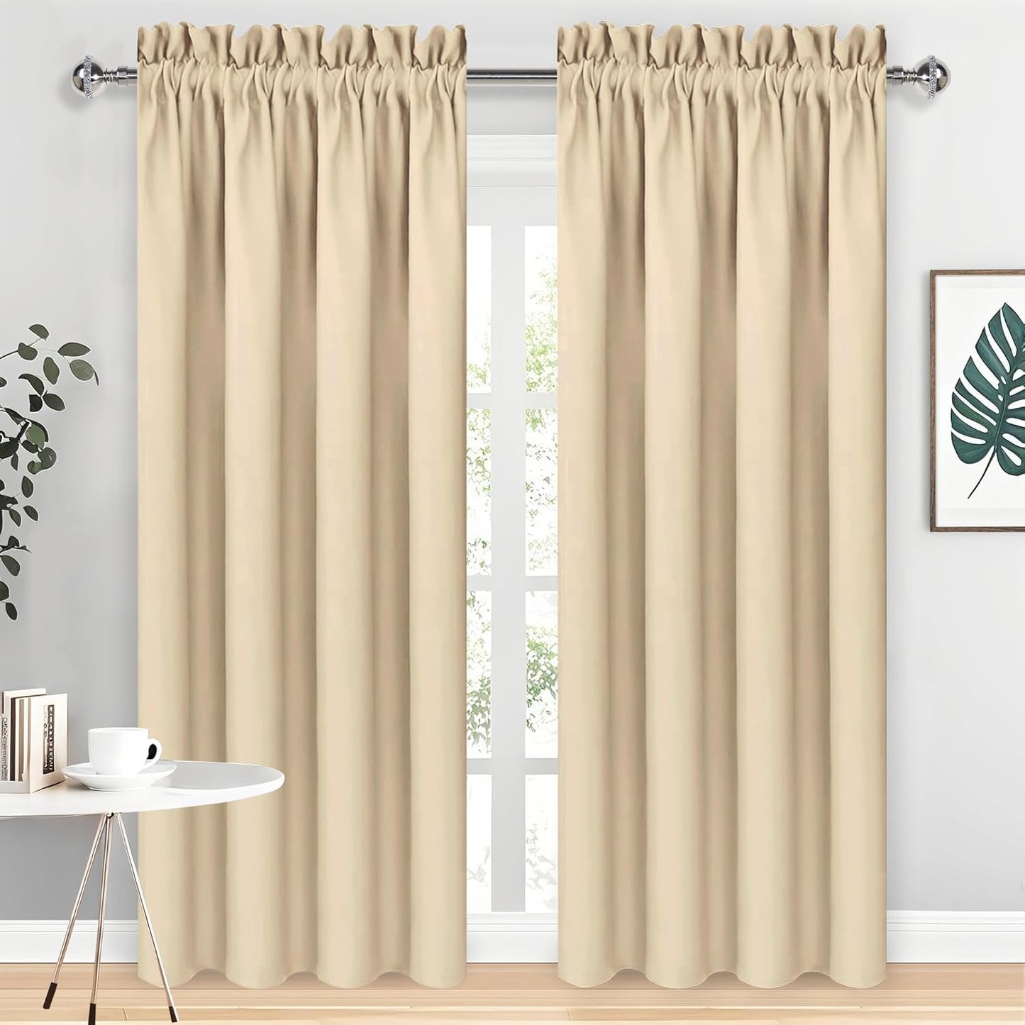 DWCN Blackout Curtains Room Darkening Thermal Insulated Bedroom Curtains Window Curtain Panels, 42 x 84 inches Long, Set of 2 Beige Rod Pocket Drapes