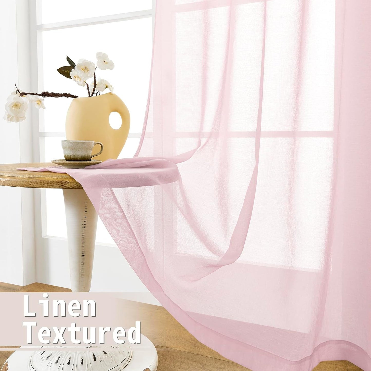 Tollpiz Sheer Door Curtains Closet Linen Textured Curtain Sheers Doorway Light Filtering Voile Patio Glass Door Rod Pocket Curtains French Door, 54 x 80 inches Long, Pink, Set of 1 Panel