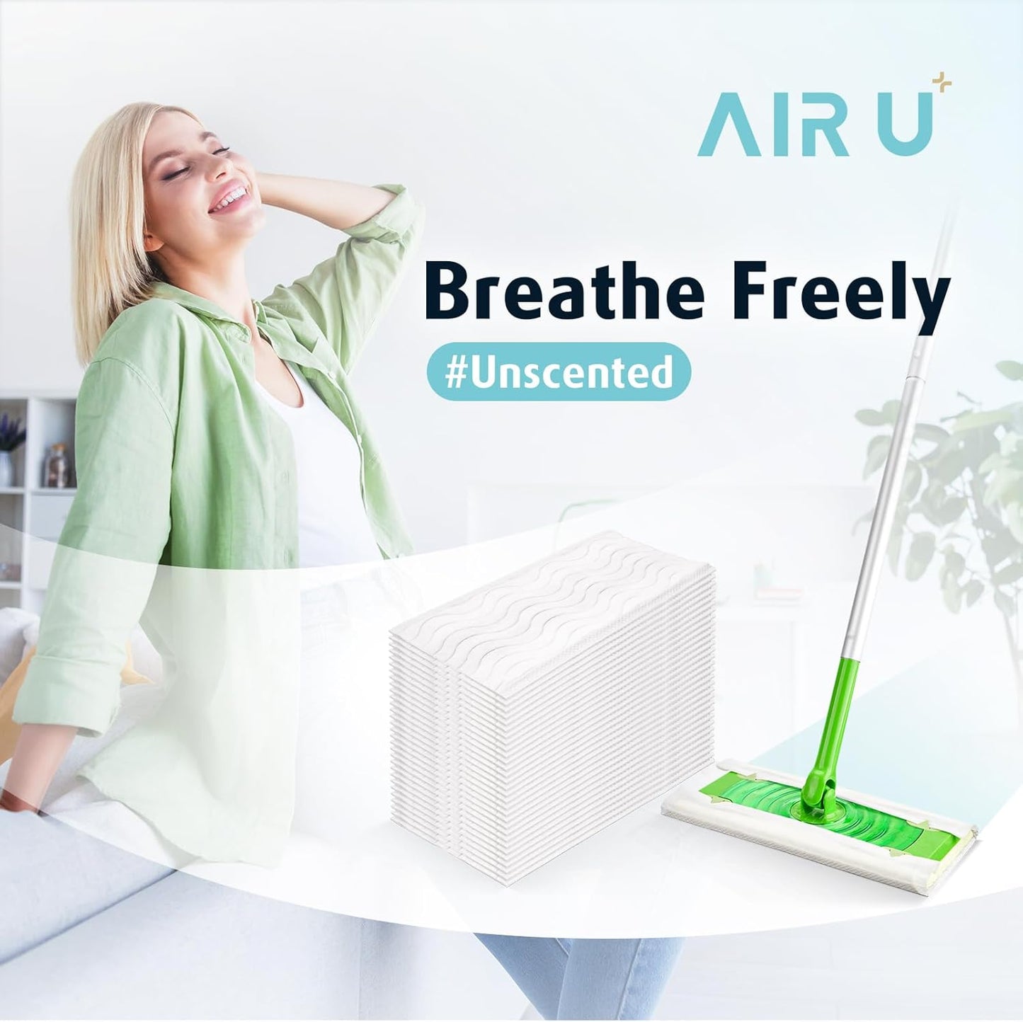 AIR U+ Wet Pads Refill for Swiffer Sweeper Wet Mopping Cloth, Unscented Disposable Floor Cleaning Wipes, 30 Count