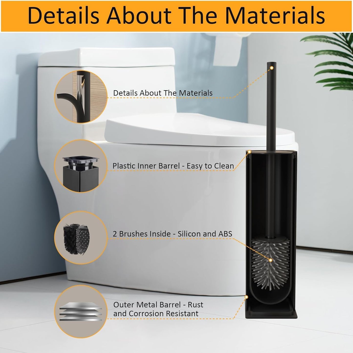 BGL Toilet Brush and Holder Set 2 Packs Aluminium Free Standing, Bathroom Storage and Organization Toilet Bowl Cleaner Brush and Holder, Square Design Sturdy and Space Saving
