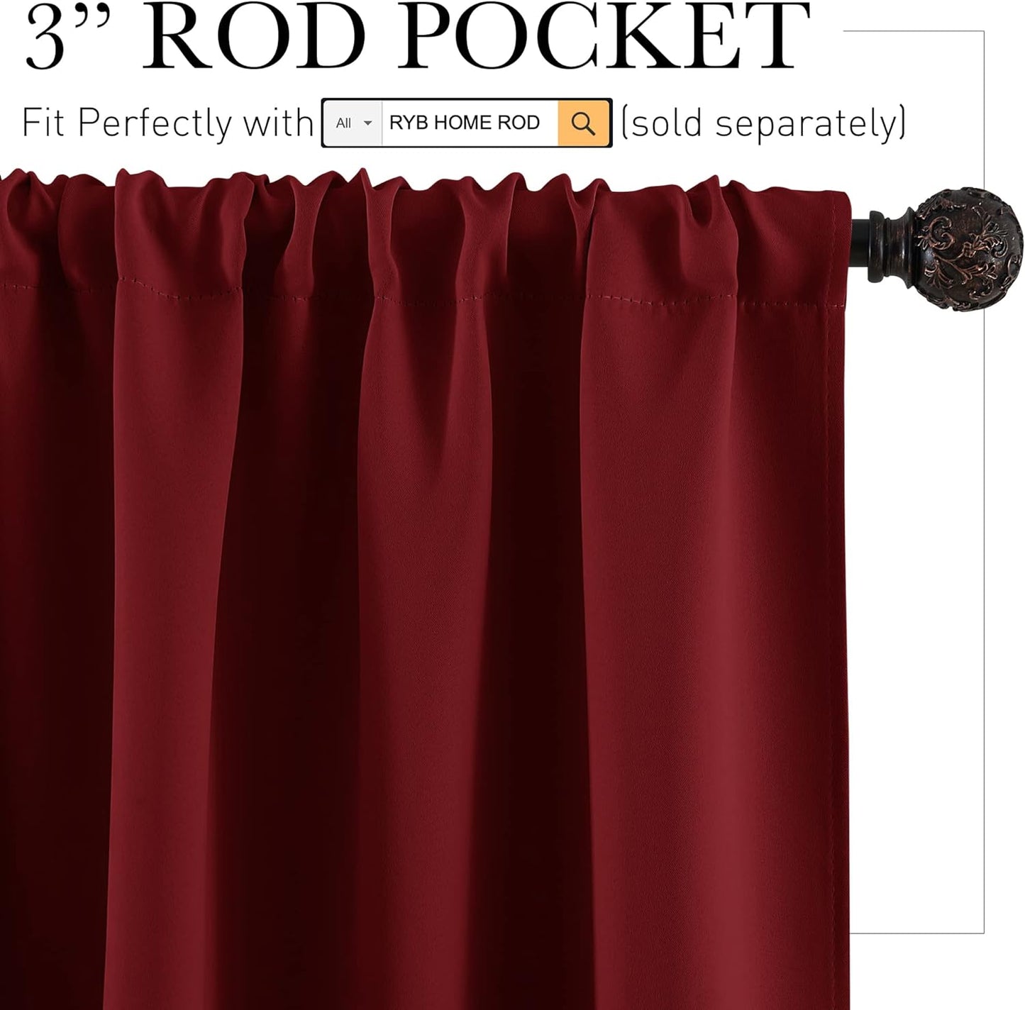 RYB HOME Kitchen Curtains 45 inch Length 2 Panels Set, Privacy Assured Drapes Room Darkening Small Window Treatment for Cafe Bathroom, W34 x L45 inch, Burgundy Red