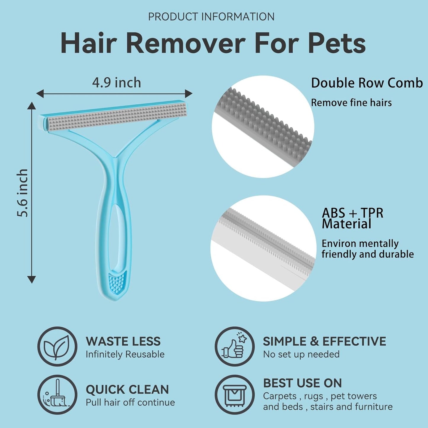 Carpet Rake for Pet Hair Removal (3 Pack),Dog Cat Fur Remover Rubber Broom,Carpet Rake - 60" Long Handle Lint Shaver Cleaner Tools,Scraper Brush for Carpet,Rug,Car Mat,Couch,Pet Bed,Furniture