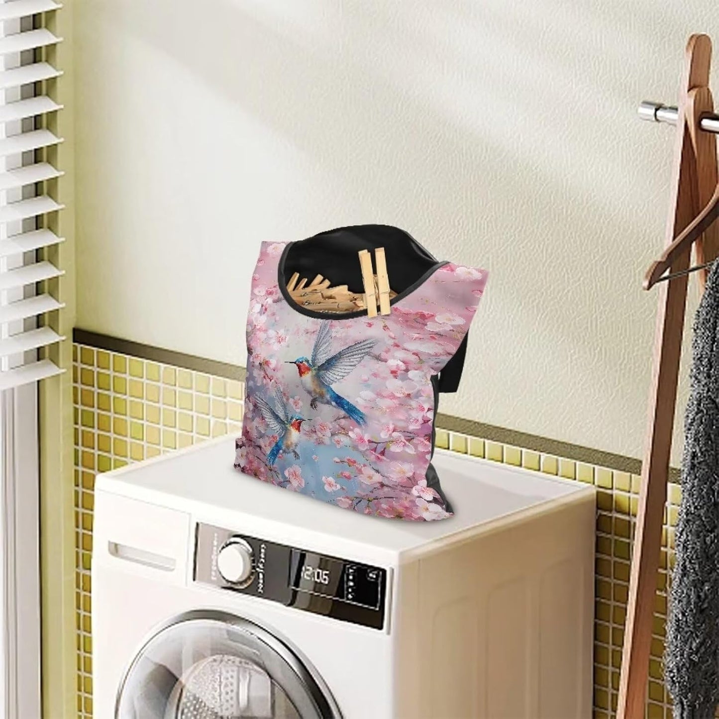 2 Pcs Pin Bag, Hummingbird Print Clothes Pin Hanging Bag Clothespin Storage Organizer with Large Opening Storage Organizer Space-Saving Laundry Hanging Bag