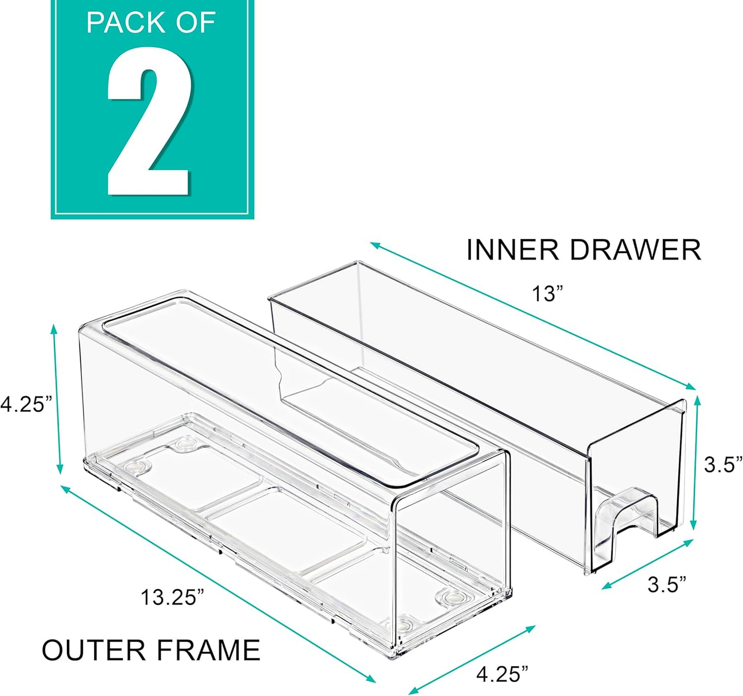 Sorbus Small Clear Storage Drawers (2 Pack) – Stackable Organizer Bins with Pull-Out Drawers for Kitchen, Pantry, or Fridge – Acrylic Storage Bins with Handles