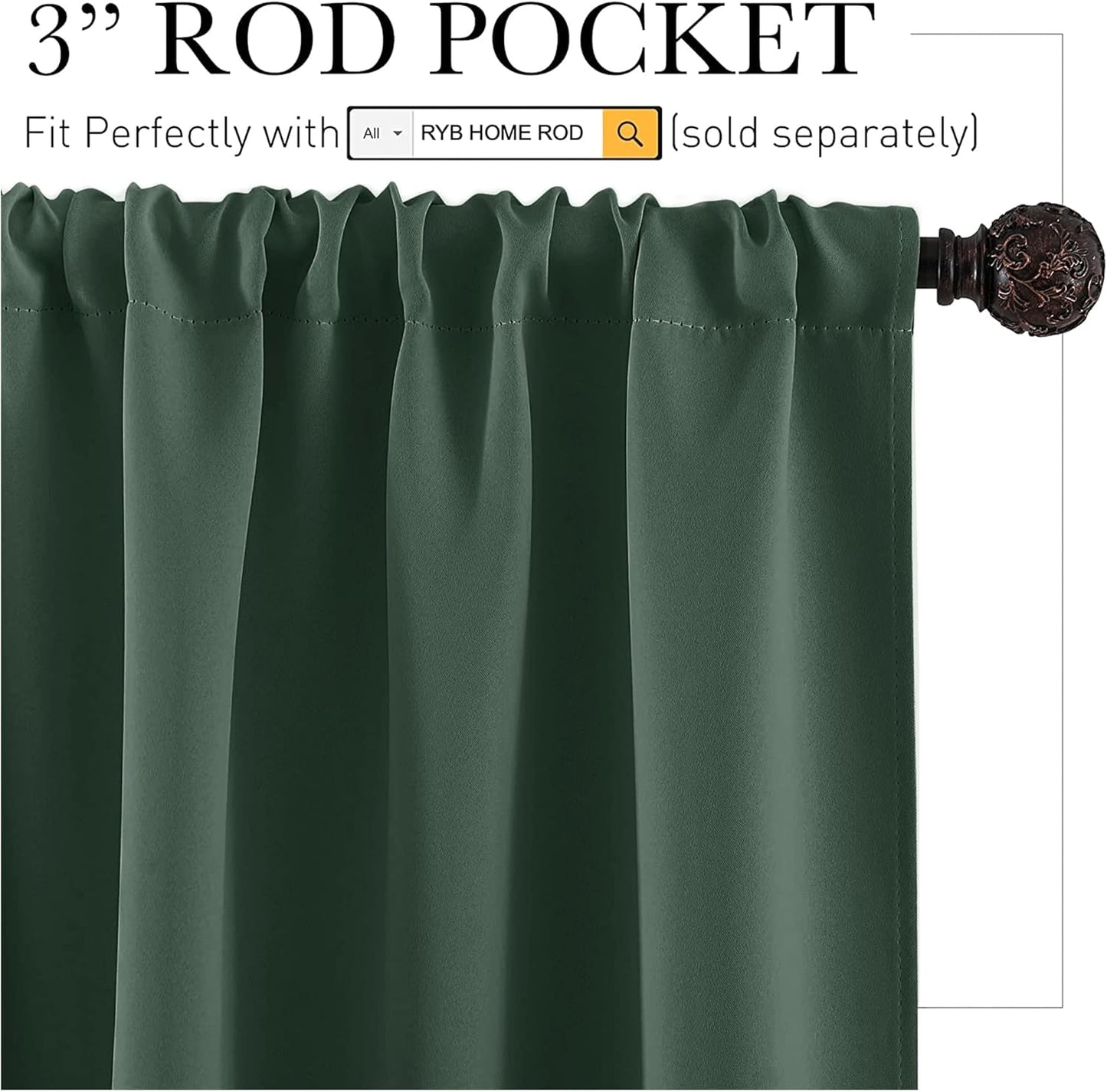 RYB HOME Small Curtains Blackout - Privacy Energy Efficiency Mini Curtains for Kids Bedroom RV Camper Windows Trailer Bathroom Kitchen Cabinet Door Window, W 29 x L 36, Dark Green, 2 Panels