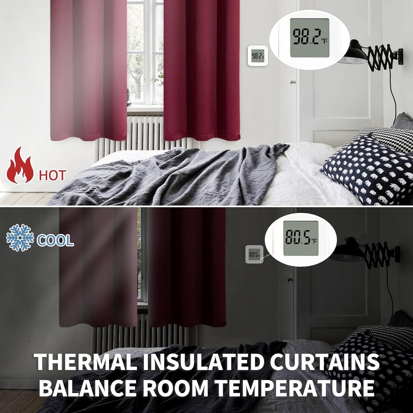 BGment Burgundy Blackout Curtains for Kitchen Cafe Window - Short Half Window Drapes Thermal Insulated Privacy for Rv Bathroom, 34 x 40 Inch, 2 Panels
