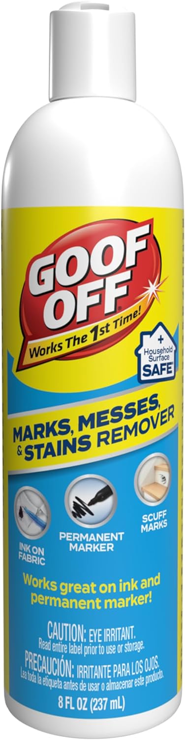 Goof Off Marks, Messes & Stains Remover, 8 fl. oz. Spray, Household Surface Safe, Removes Spots and Stains from Plastics, Fabric, and Clothing, Ideal for Households with Kids