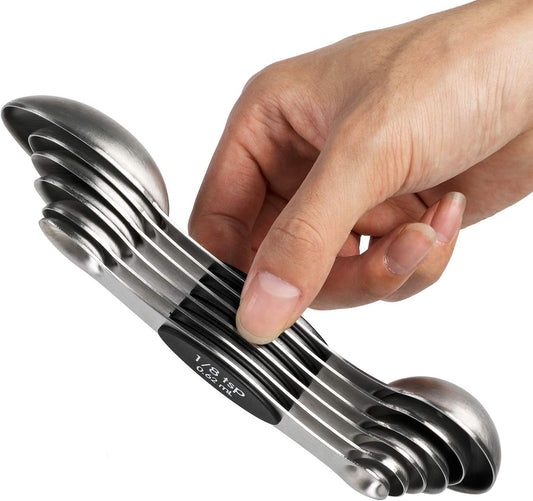 Magnetic Measuring Spoons Set of 6 Stainless Steel Dual Sided Stackable Teaspoon for Measuring Dry and Liquid Ingredients