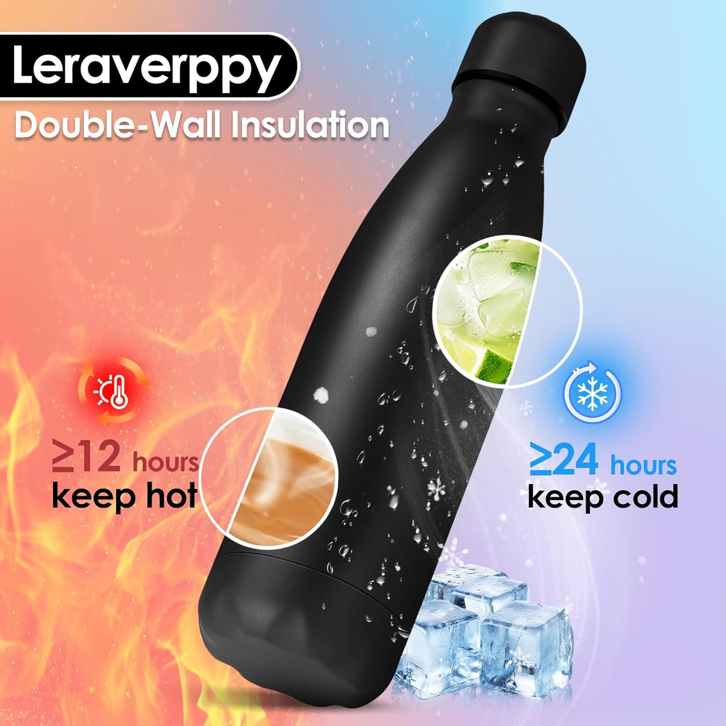 25oz Cola-Bottle Shaped Stainless Steel Leak-proof Water Bottle,Double Wall Vacuum Insulated Metal,Travel Mug For Sports Indoors & Outdoors,BPA-Free School Kids Flasks,Black(2 Pack）