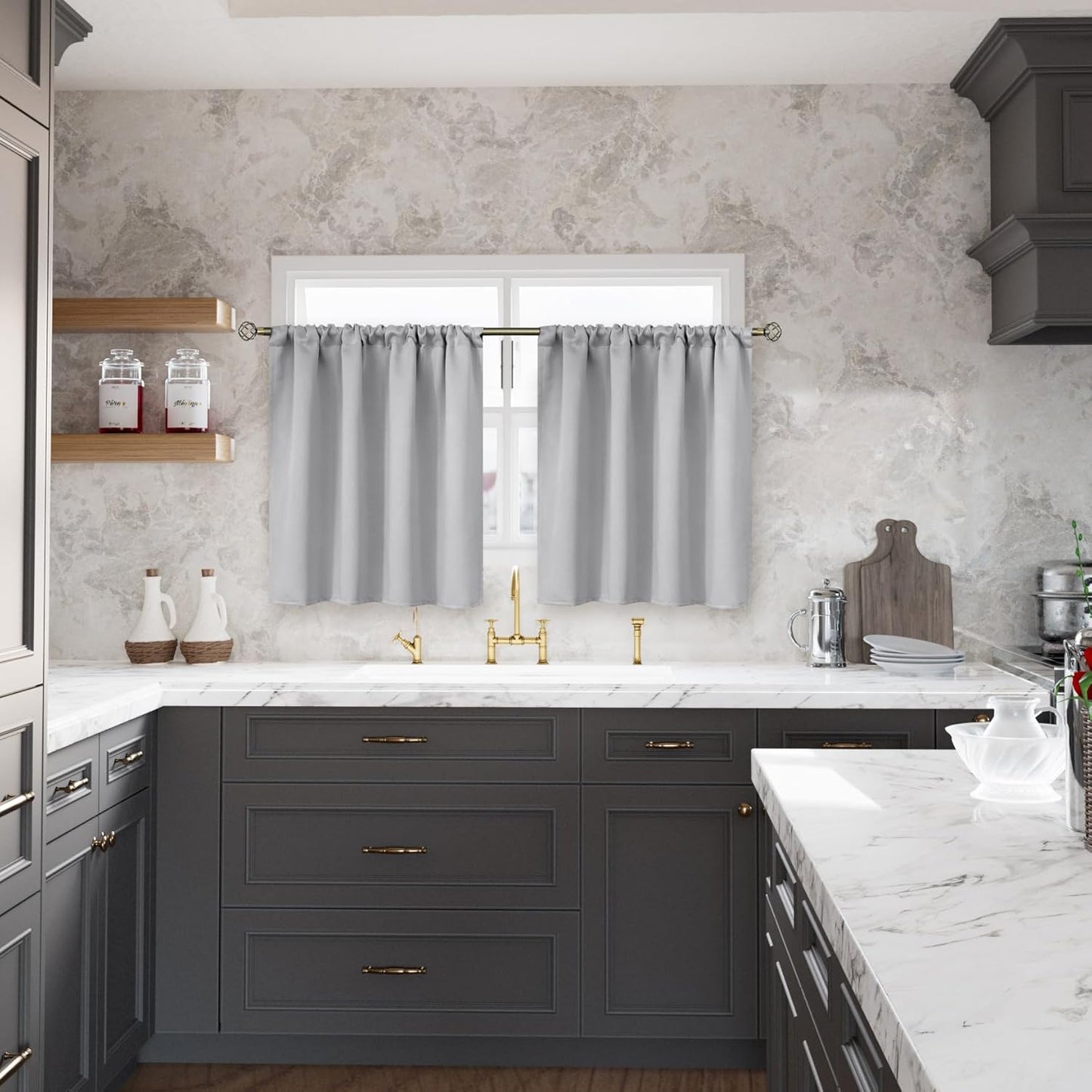 BGment Light Grey Short Curtains 36 Inches Length for Kitchen Cafe - Half Window Drapes with Rod Pocket Small Thermal Insulated Darkening Blinds for Bathroom Bedroom, 2 Panels, 34 x 36 Inch