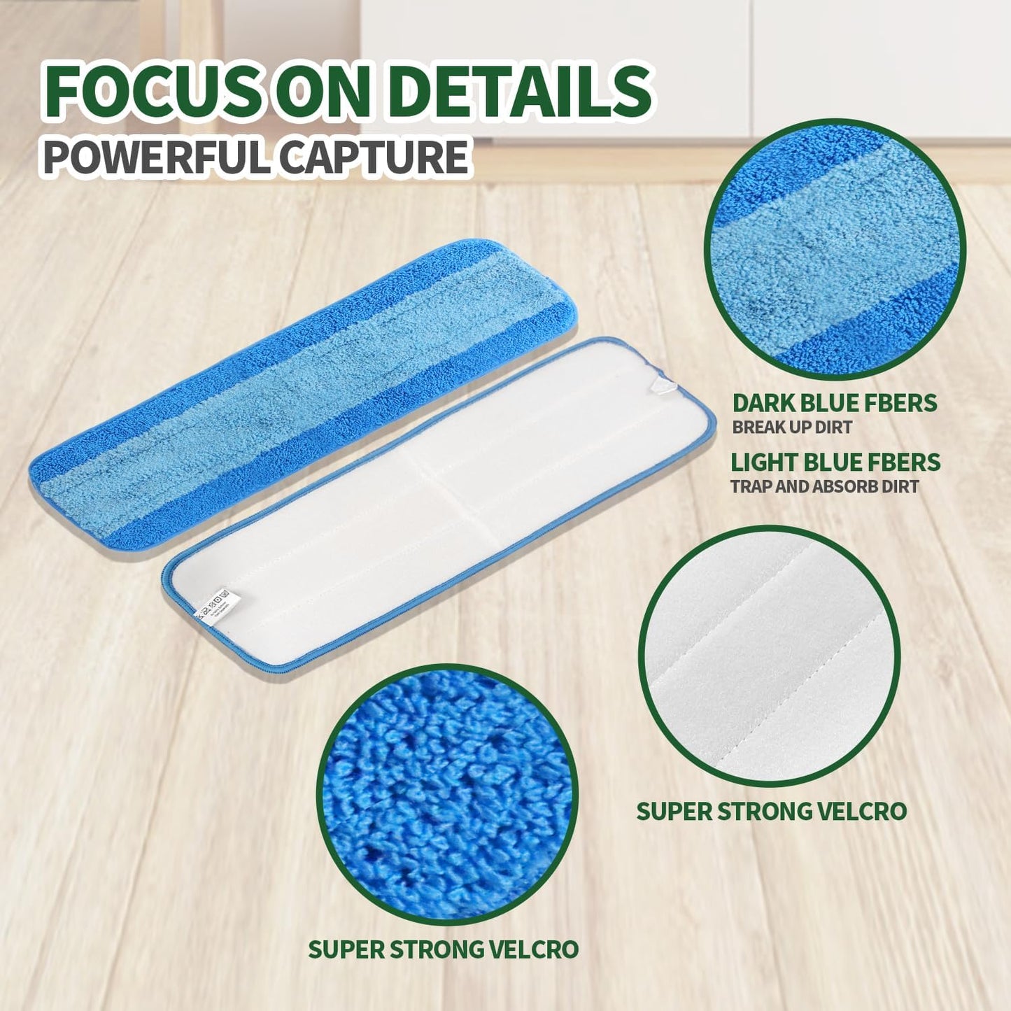 3 Pack Microfiber Cleaning Pads for Bona Mop, Reusable Microfiber Mop Pads for 18 Inch Mop, Hardwood & Hard Surface Floors Replacement Cleaning Mop Pads, Machine Washes