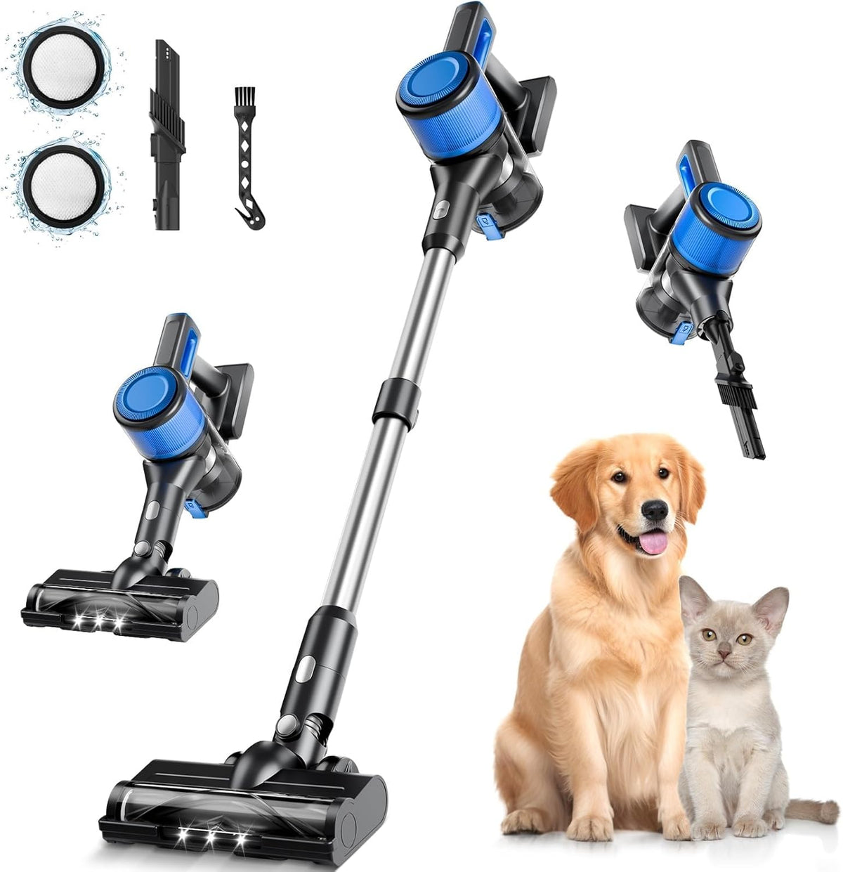 Cordless Vacuum Cleaner for Home, 8-in-1 Lightweight Stick Vacuum with 45Mins Runtime, Powerful Suction, Anti-Tangle, Rechargeable Cordless Vacuum for Hardwood Floor Carpet Pet Hair, N502