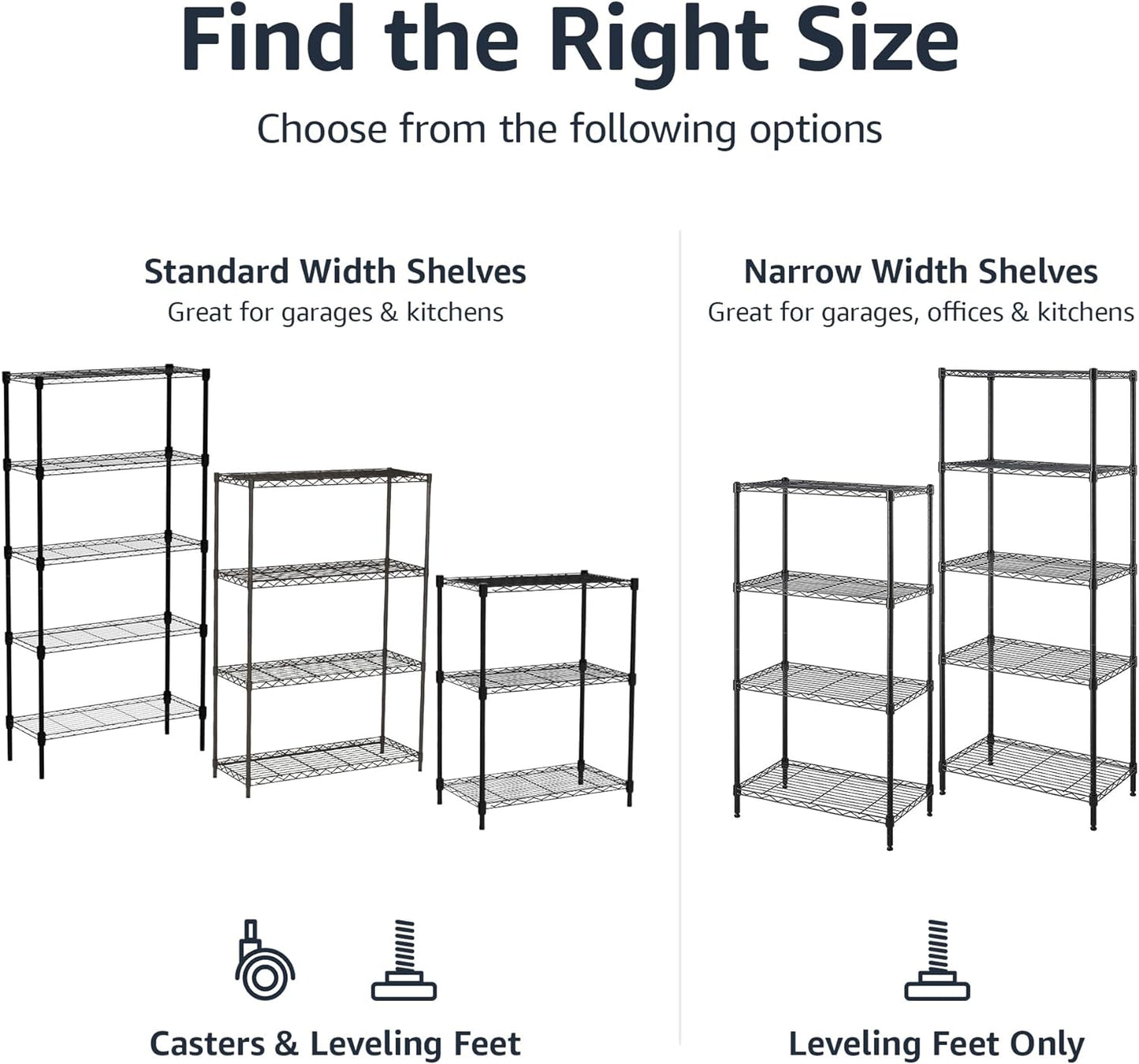 Amazon Basics 4-Shelf Steel Wire Storage Rack, Adjustable, Sturdy, Easy Assembly, 13.4 D x 23.2 W x 48 H in, Black