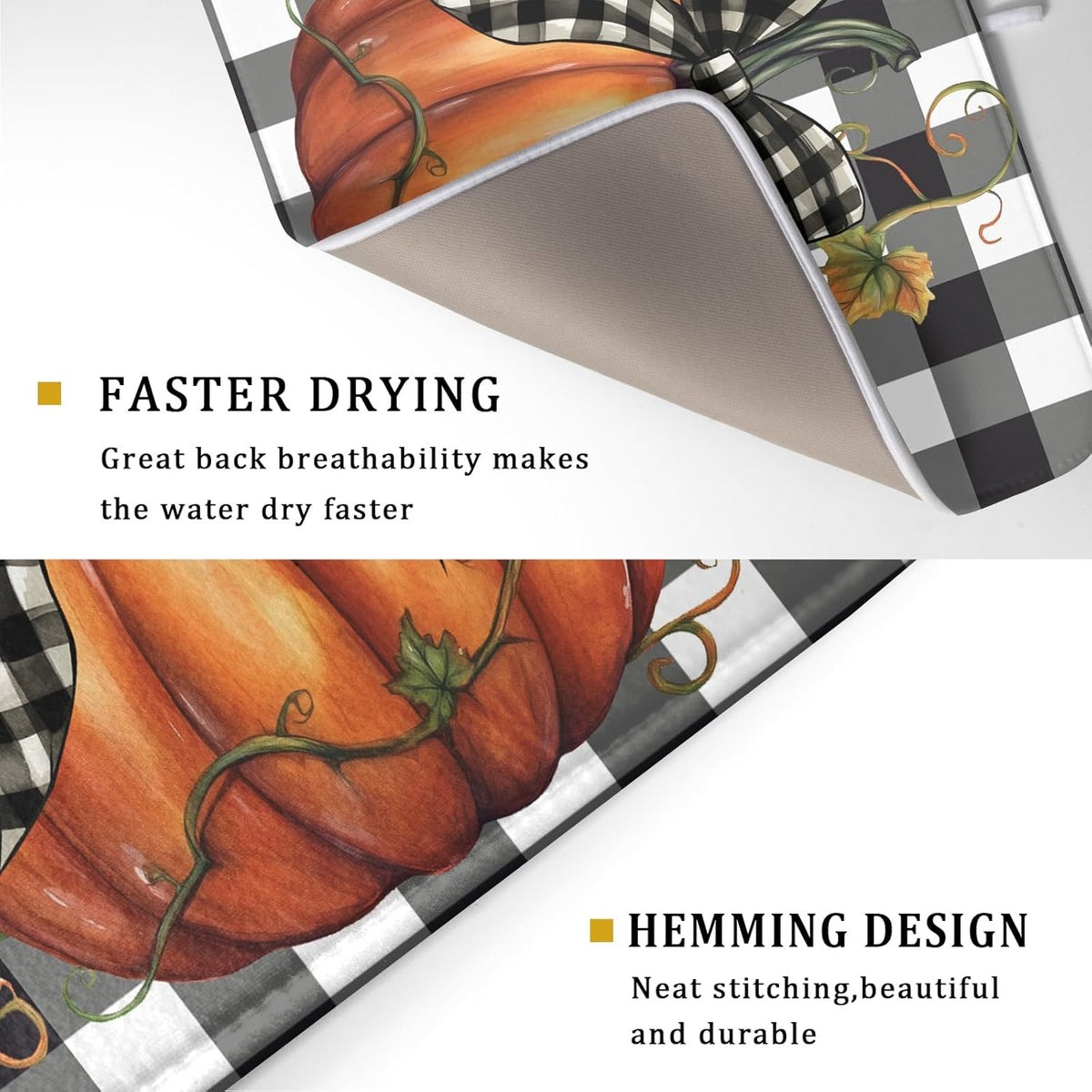 Autumn Pumpkin Drying Mats for Kitchen Counter 16×18 Inch Maple Leaves Dish Drying Rack Washable Absorbent Fall Drying Mat Thanksgiving Harvest Kitchen Accessories Mat Drainer Pad for Coffee Bar