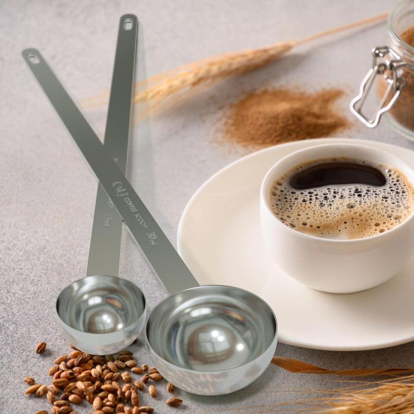 2PCS 1 Tablespoon Coffee Scoop, 9" Long Handle Measuring Spoon, One tbsp (15 ml) Stainless Steel Scooper