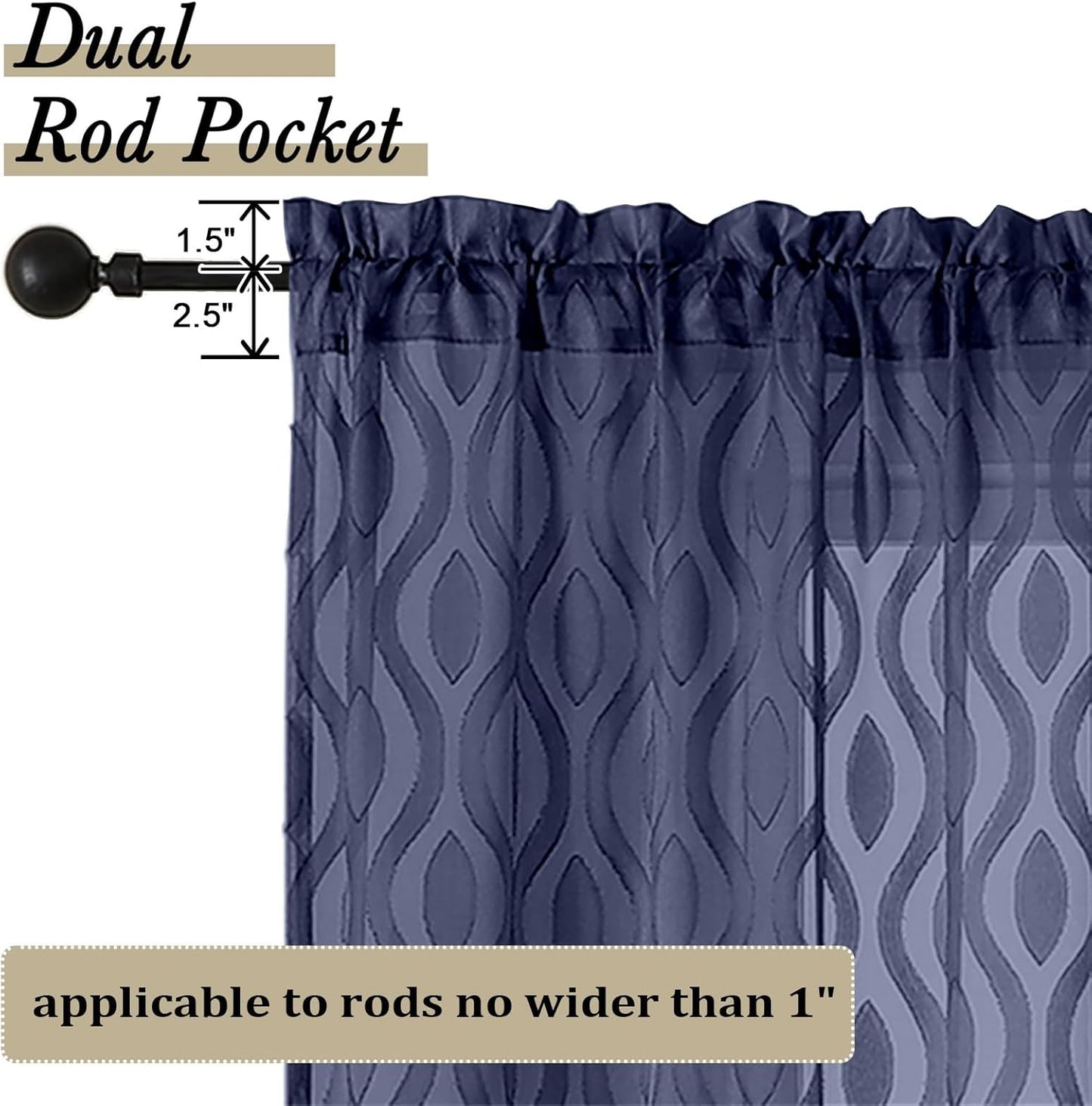 Aiyufeng Blue Sheer Curtains 54 Inch Length 2 Panels, Soft Lightweight Clip Jacquard Textured Sheer Curtain Panels, Modern Wavy Line Voile Sheer Curtains for Bedroom Living Room, 40" Wx54 L Inches