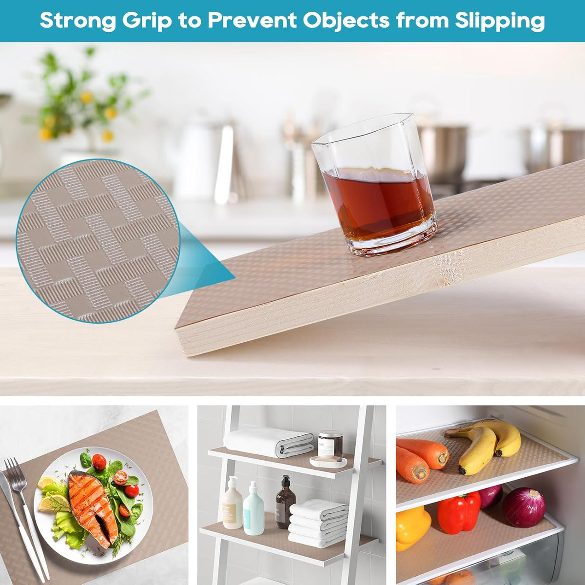 Beige Shelf Liners for Kitchen Cabinets Refrigerator Liners Waterproof & Oil-Proof Kitchen Cupboard Liner Drawer Mats EVA Material Non Adhesive Fridge Liner for Shelves 23.6 x 78.7 Inches
