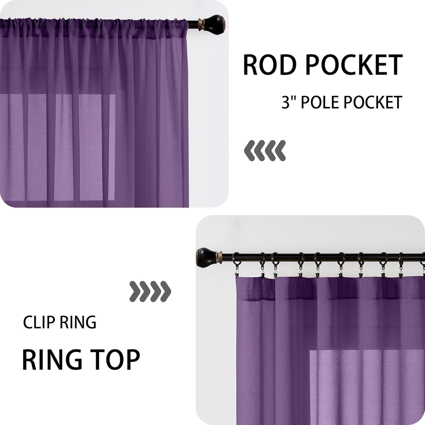 Tollpiz Sheer Curtains Closet Linen Textured Curtain Sheers Doorway Light Filtering Voile Patio Glass Door Rod Pocket Curtains French Door, 54 x 80 inches Long, Royal Purple, Set of 1 Panel