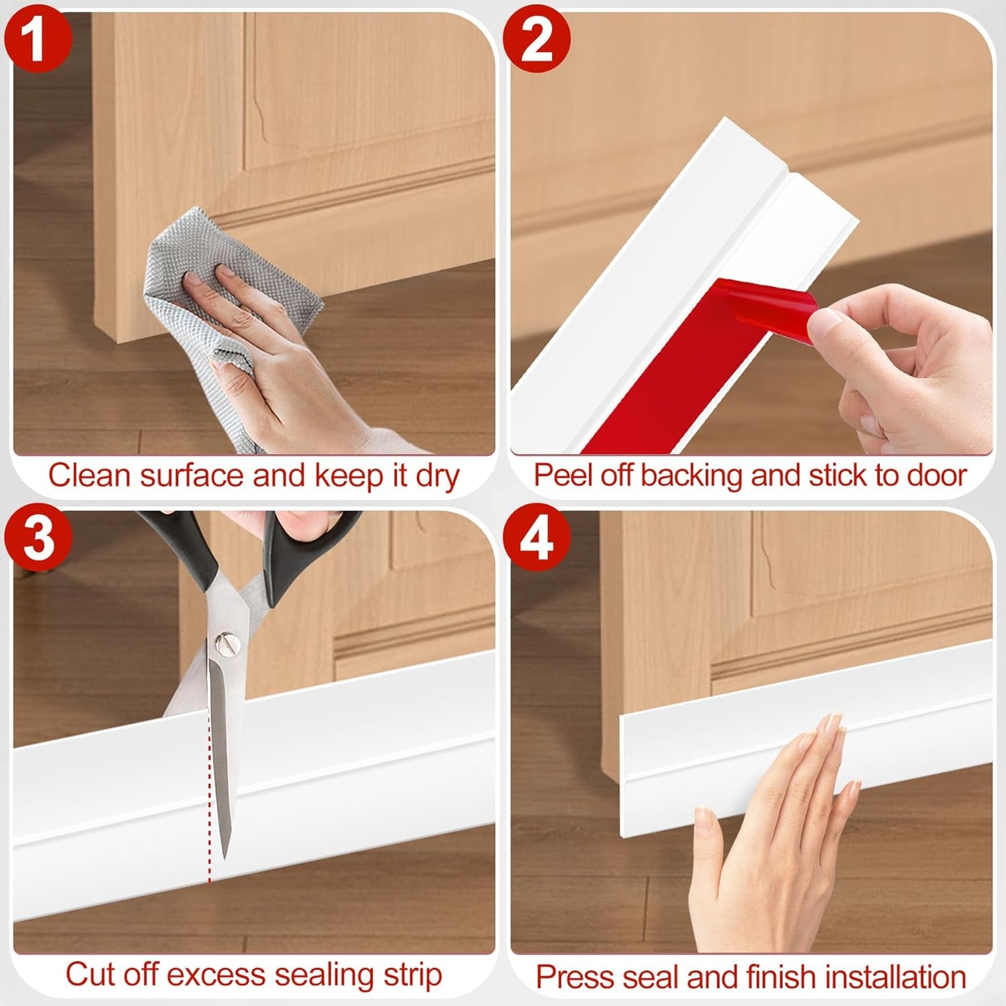 MYFAMIREA Door Weather Stripping 2IN (W) x 10FT (L) Door Draft Stopper Seal Tape Silicone Seal Strip Self Adhesive Shower Sweep Insulation Tape Side Bottom Strip for Sliding Glass Window Gap, White