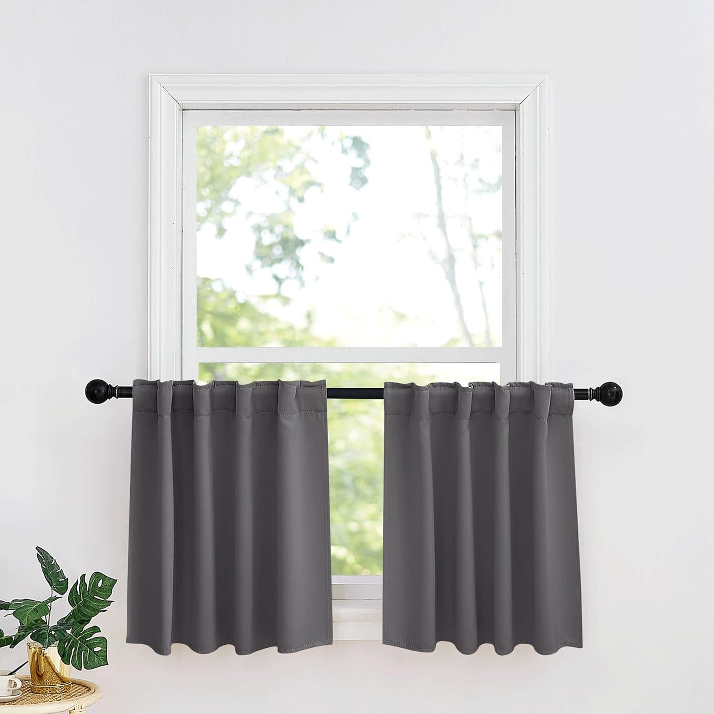 RYB HOME Small Window Curtains - Blackout Insualting Privacy Curtains for Kids Bedroom Kitchen Bathroom Basement Cafe Cabinet Tiers Drapes, 34 Width x 30 Length, 2 Panels, Grey