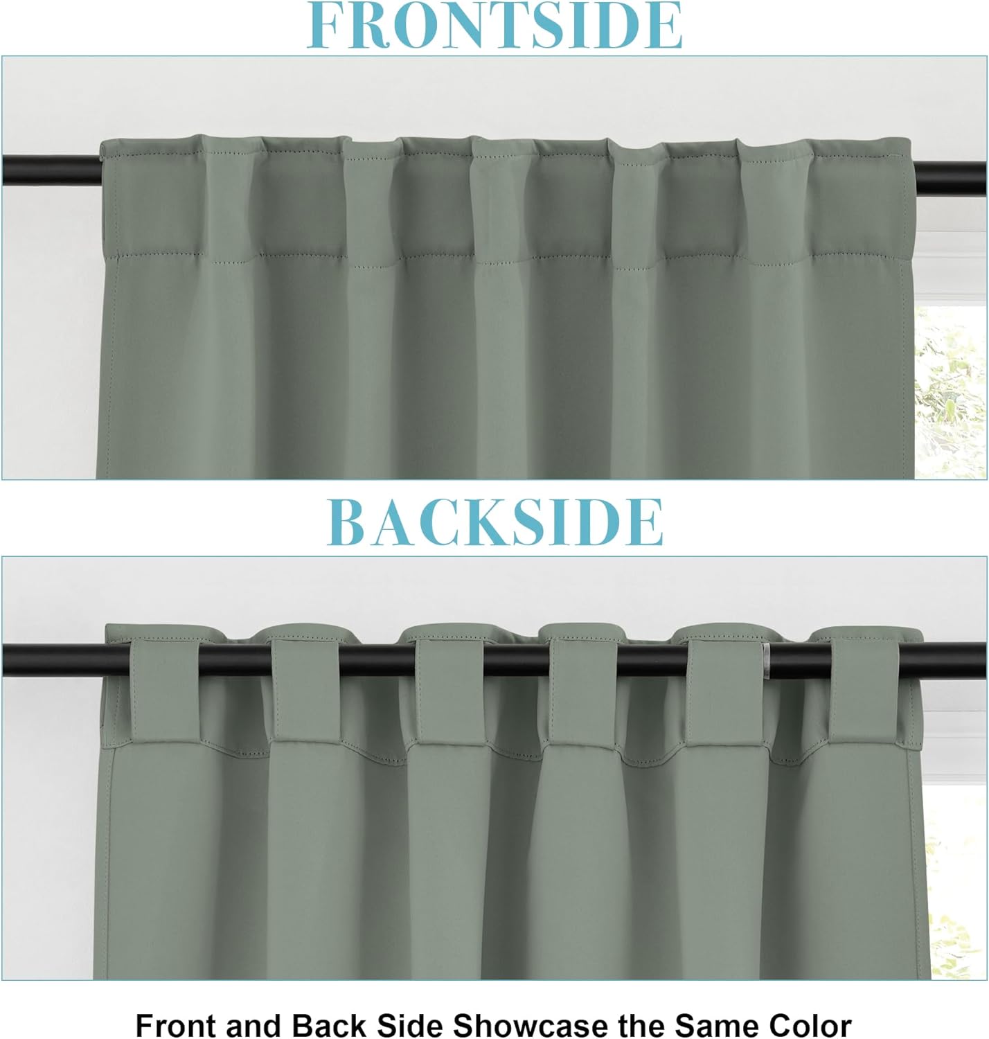 RYB HOME Room Darkening Curtains 2 Panels Set, Energy Efficient Privacy Drapes Back Tab Small Wondow Shades for Bathroom Kids Bedroom, 42 Inch Wide by 63 Inch Long, Sage Green