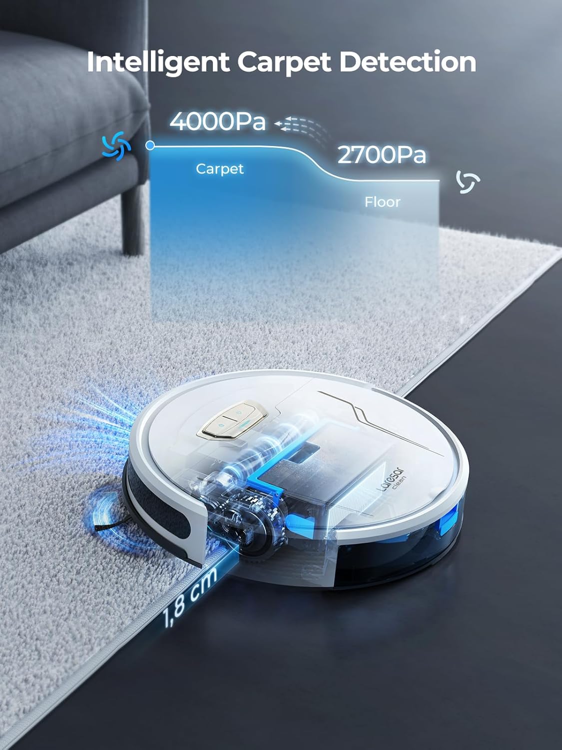 Robot Vacuum and Mop 4000Pa Suction, 3 in 1 Robotic Vacuums with Self-Charging, 150mins Runtime, App/Remote/Voice Control, Robot Vacuum for Pet Hair, Carpet, Hard Floor(White)