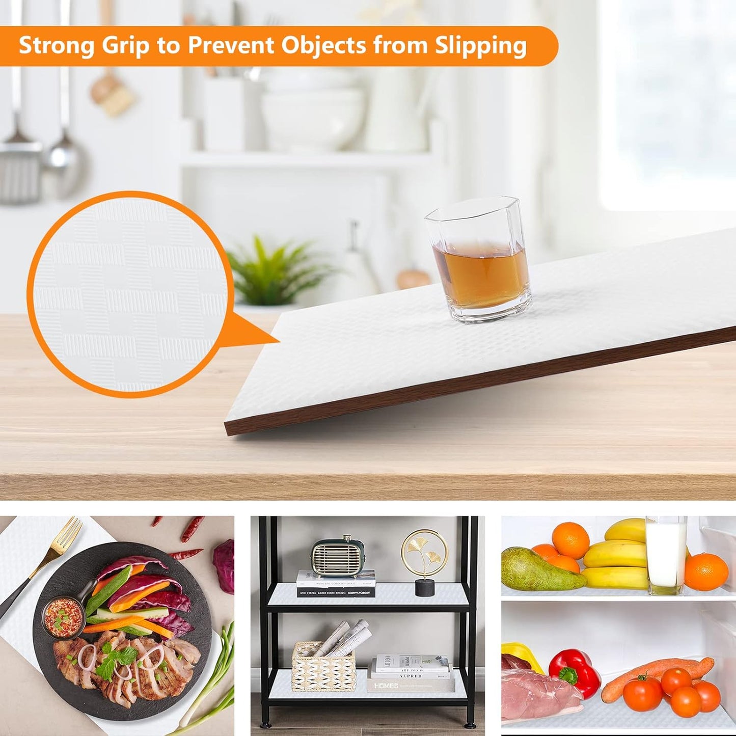 Shelf Liners for Kitchen Cabinets Refrigerator Liners Waterproof & Oil-Proof Kitchen Cupboard Liner Non-Slip Drawer Mats Non Adhesive Fridge Liner for Shelves-White 11.8 x 118 Inches