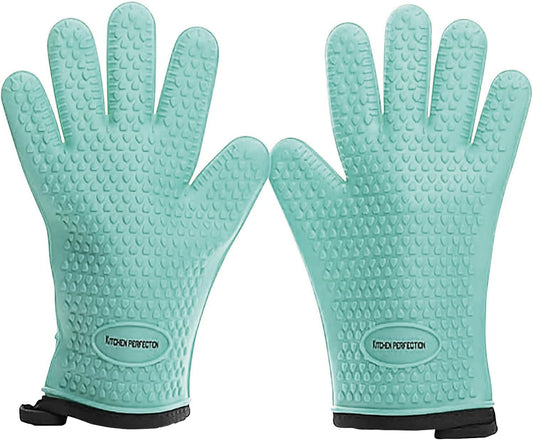 KITCHEN PERFECTION S Silicone Smoker Oven Gloves -Extreme Heat Resistant BBQ Gloves -Handle Hot Food Right on Your Grill Fryer Pit|Waterproof Oven Mitts |Superior Value Set+3 Bonuses