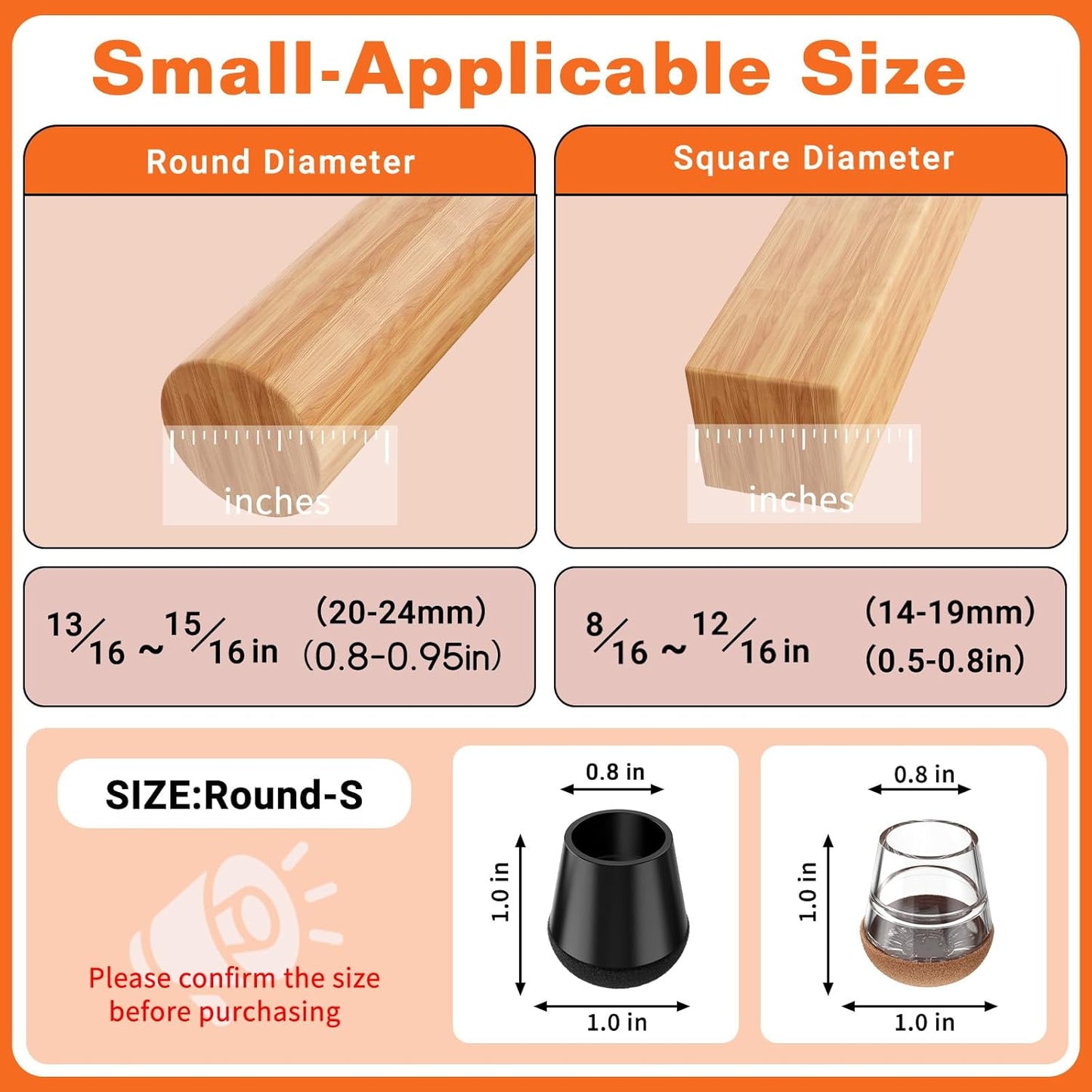 Chair Leg Floor Protectors Small 24Pcs,Silicone Chair Leg Protectors for Hardwood Floors/Tiles,360°Wrapped Felt Bottom to Prevent Scratch and Reduce Noise, Round Black