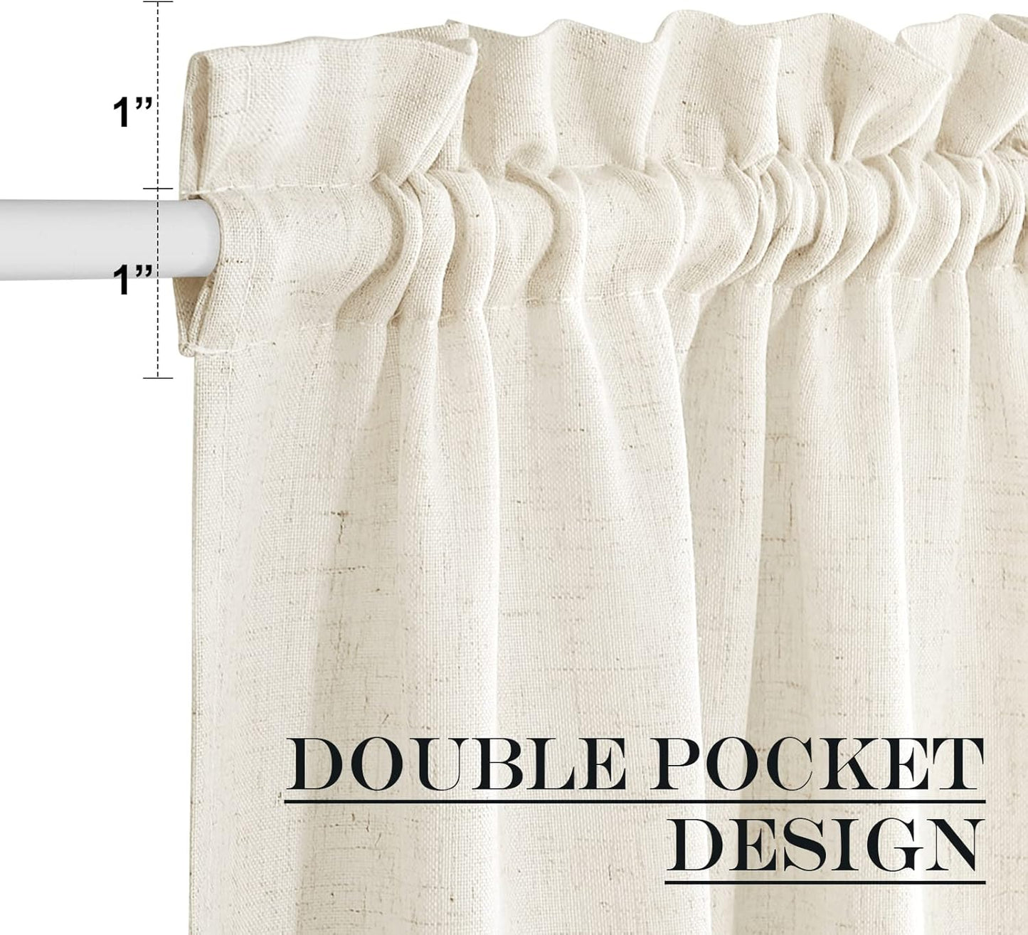 NICETOWN Door Window Curtains 80 inch Length, Farmhouse Linen Textured Front Back Door Curtains for Doorways/Entryway/Garage with Gather Tieback, 26 Inch Wide, 1 Panel, Natural