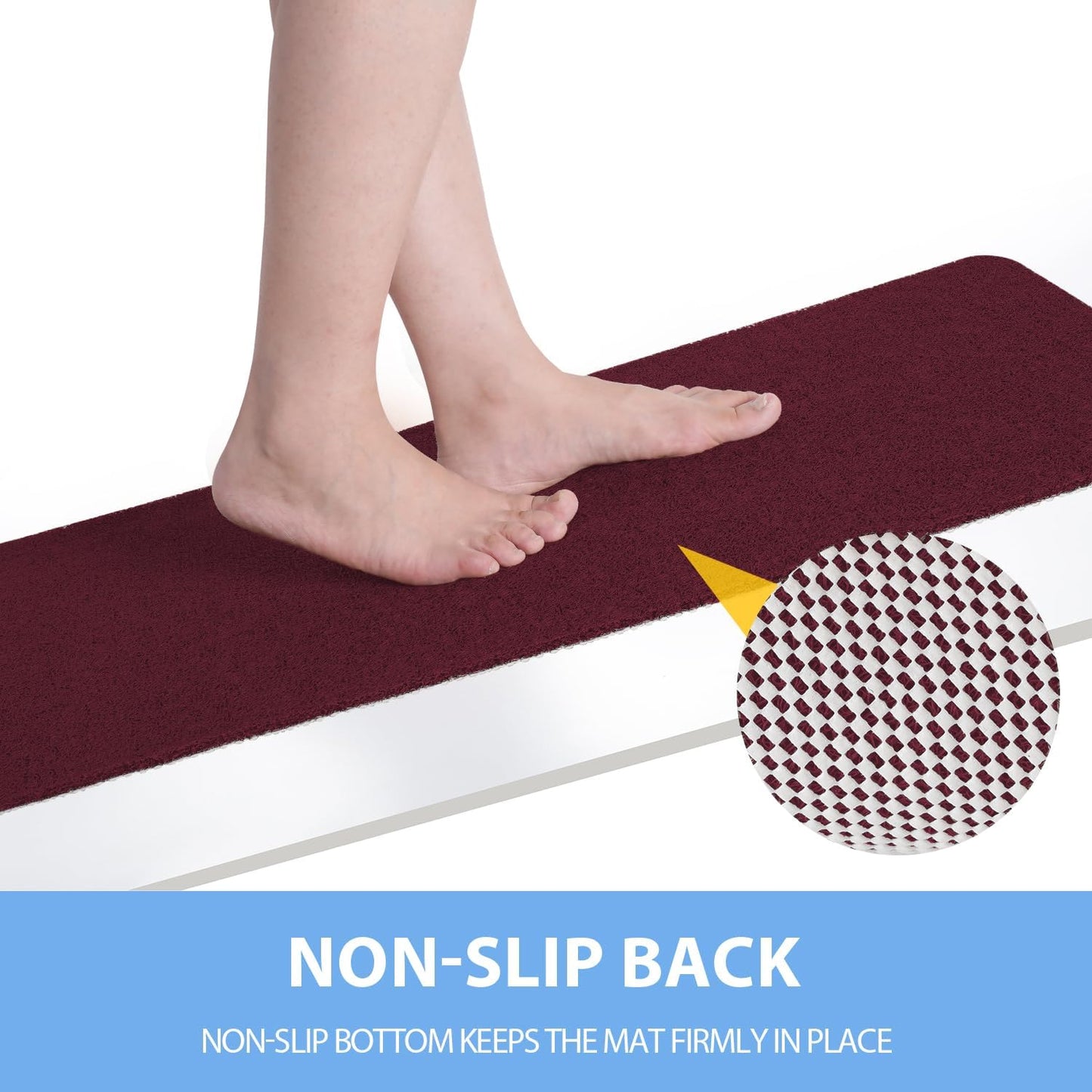 Non-Slip Bathtub Mat, Anti Slip Shower Mat, Fast Drying Bathtub Mats, Foot Scrubber Mat, Anti Slip Mat for Tub, Floor, Bathroom, Kitchen, Home, Hotel (Wine Red 32"×17")