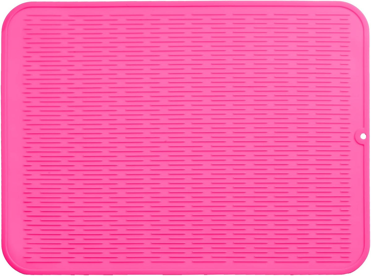Silicone Dish Drying Mat for Multiple Usage,Easy clean,Eco-friendly,Heat-resistant Silicone Mat for Kitchen Counter or Sink,Refrigerator or Drawer Liner Rose 2XL 24 inches x 18 inches