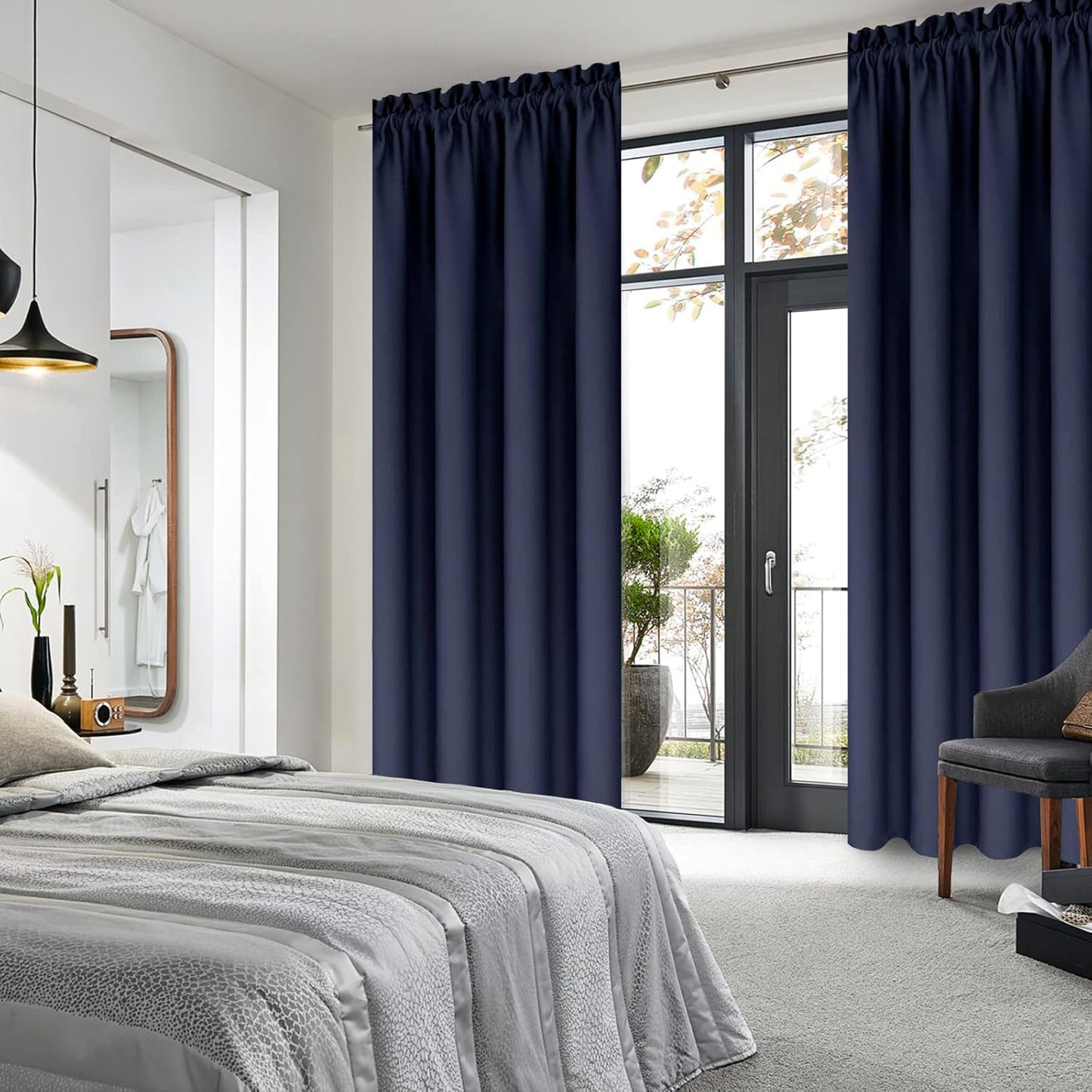 DWCN Navy Room Darkening Blackout Curtains - Thermal Insulated Privacy Energy Saving Window Curtain Drapes 38 x 72 inch Length, Set of 2 Bedroom Living Room Curtains