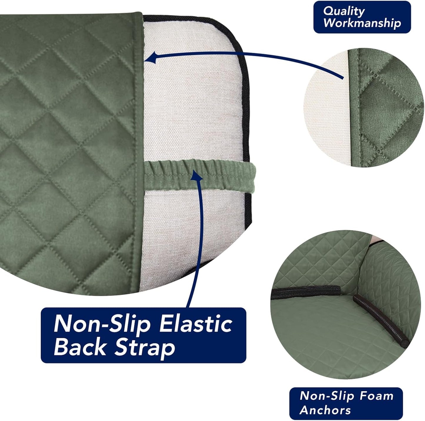 PureFit Reversible Quilted Sofa Cover, Water Resistant Slipcover Furniture Protector, Washable Couch Cover with Non Slip and Elastic Straps for Kids, Dogs (Oversized Loveseat, Greyish Green/Beige)