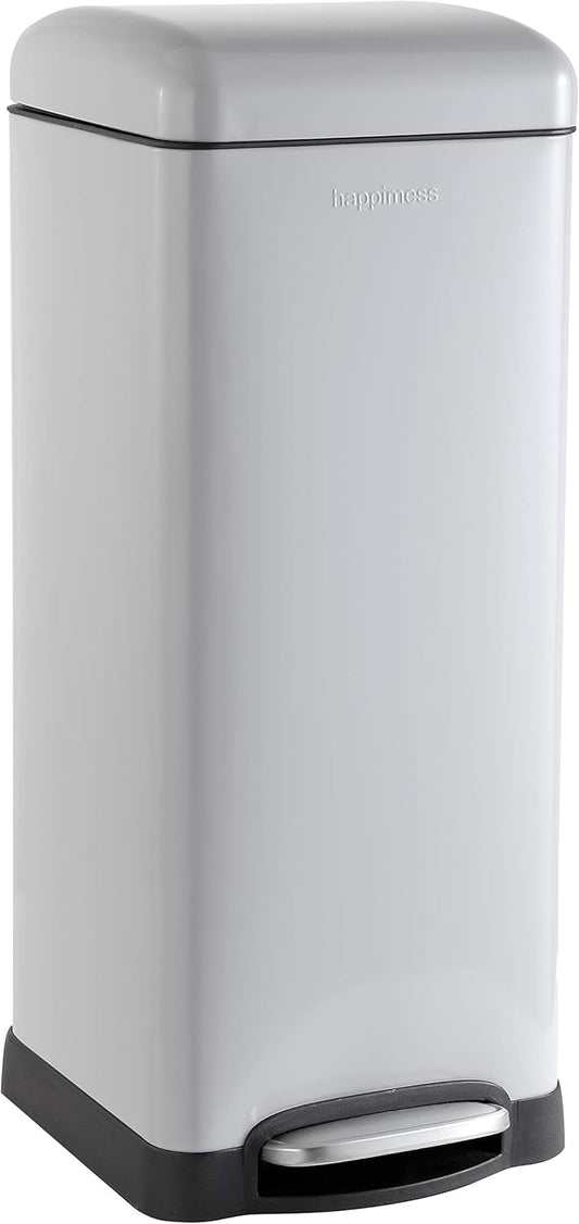 happimess HPM1007C Betty Retro 8-Gallon Step-Open Trash Can with Soft-Close Lid, Fingerprint Resistant, Modern, Minimalistic for Home, Kitchen, Laundry Room, Office, Bedroom, Bathroom, Gray