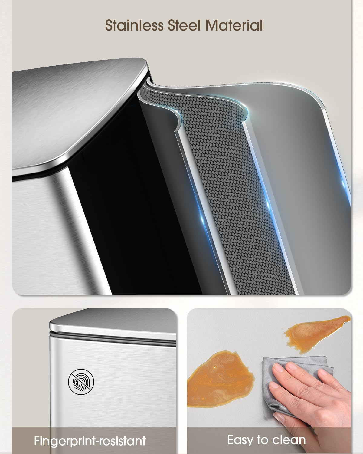 Lovewind Kitchen Trash Can with Lid, 8 Gallon/30 L Footstep Garbage Can for Kitchen Bedroom Home Office, 30 Liter Trash Bin Brushed Stainless Steel Waste Bin with Soft-Close Lid,Silver