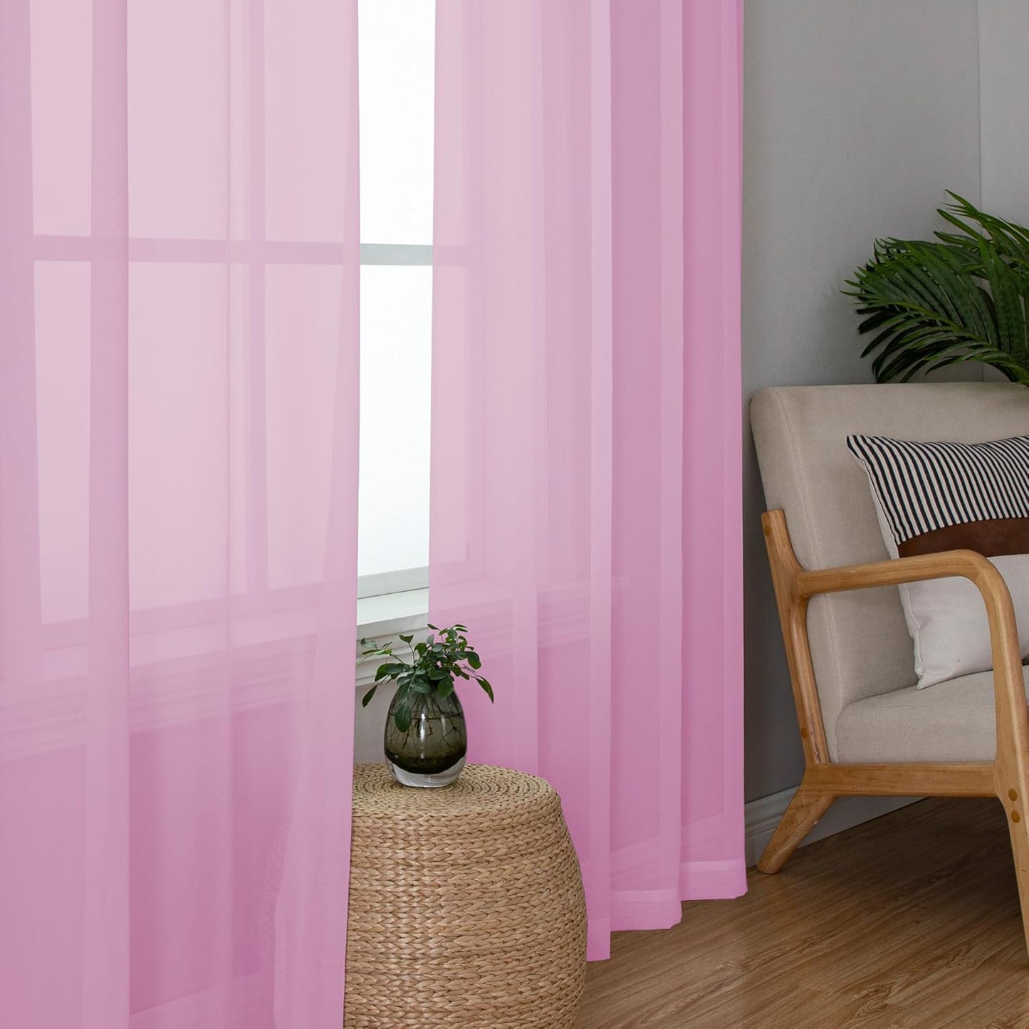 Chyhomenyc Pink Sheer Curtains 72 Inch Length 2 Panels, Light Filtering Soft Airy Rod Pocket Voile Window Curtain Drapes for French Door Bedroom Living Room, Each 42Wx72L Inches