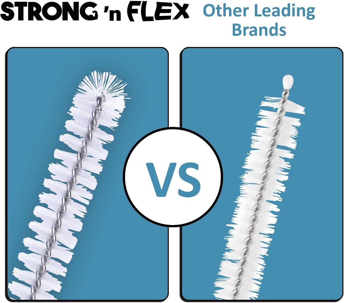 Strong 'n Flex Nylon Straw Cleaner Brushes – Fan-Shaped End for Tight Spaces, Ideal for Reusable Straws, Water Bottles, Sippy Cups & Pipes – Includes Zippered Pouch – 8" Long – Set of 8