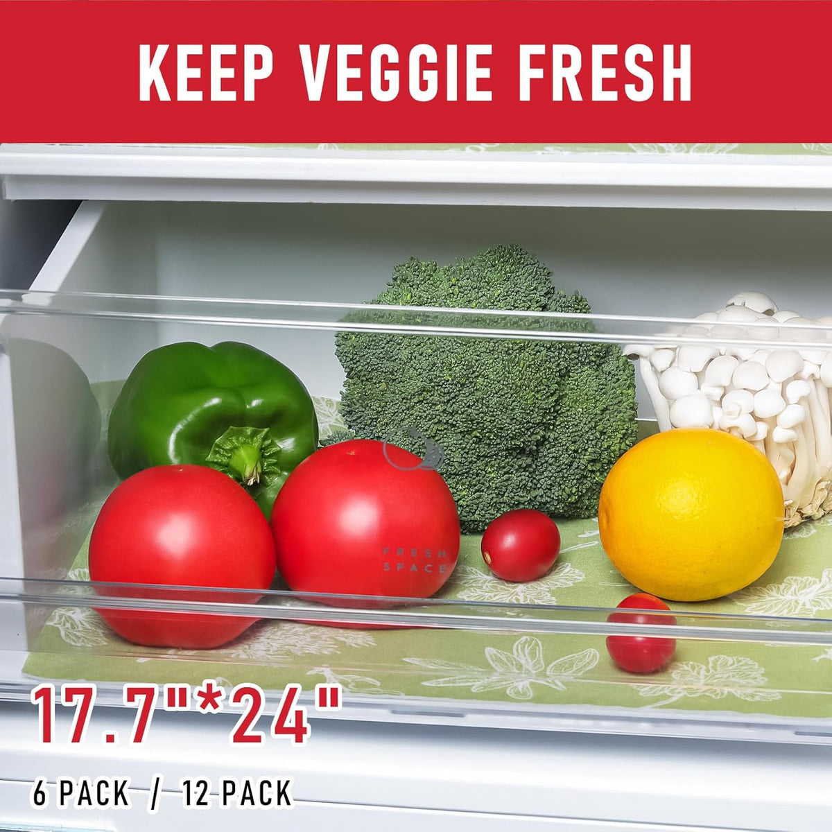 Cooyes Large Refrigerator Liners for Shelves, 12 Pack, 17.7" × 24", Fridge Drawer & Shelf Liners for Kitchen Cabinets Non-Adhesive, Breathable Cloth Material, Keep Produce Fresh Longer, Sage Green