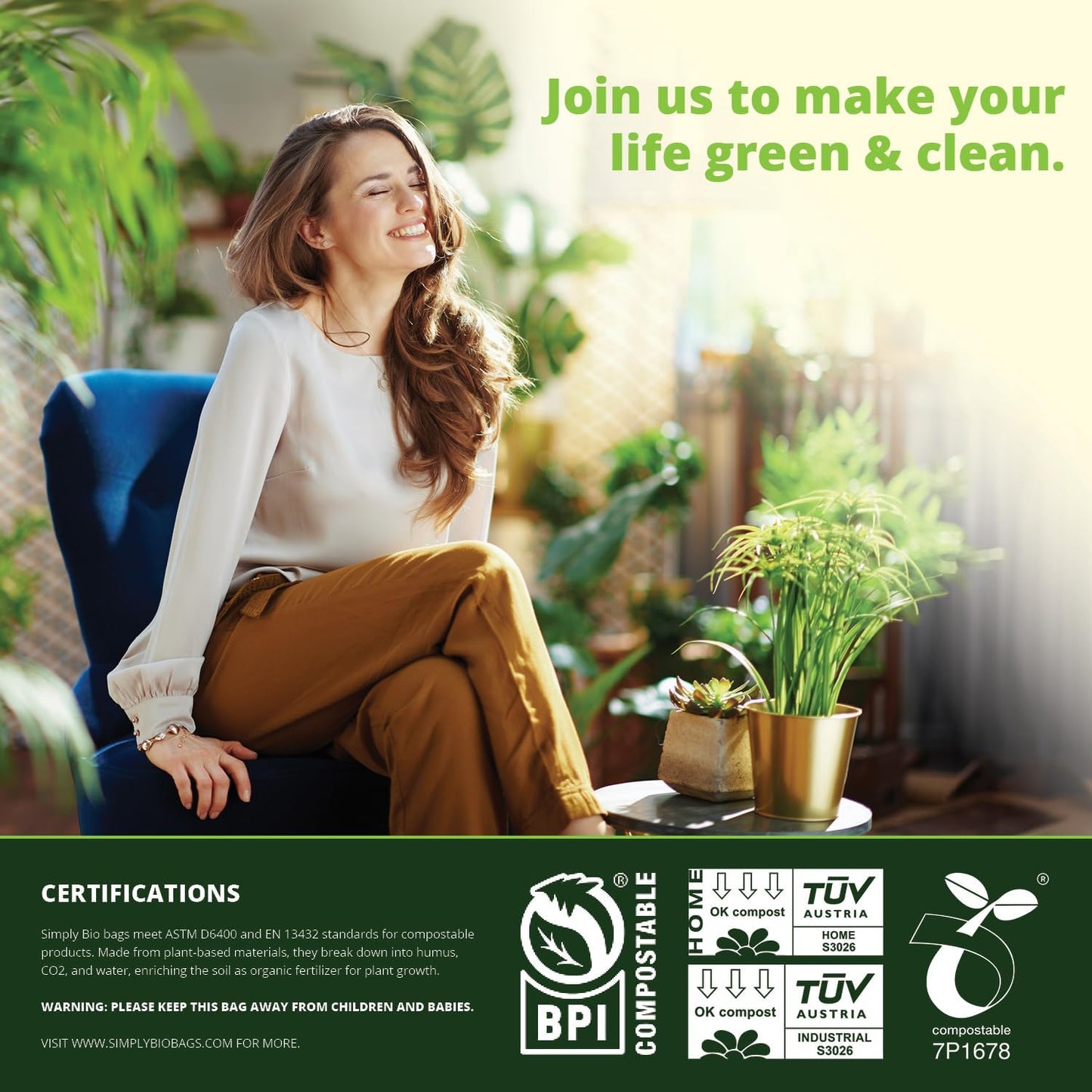Simply Bio 30-33 Gallon Compostable Trash Bags Liners Flat-Top, Heavy Duty Extra Thick 1.57 Mil, 124.92 Liter, 30 Bags, Lawn, Yard, and Restaurant Use, ASTM D6400, US BPI, OK Compost Home Certified