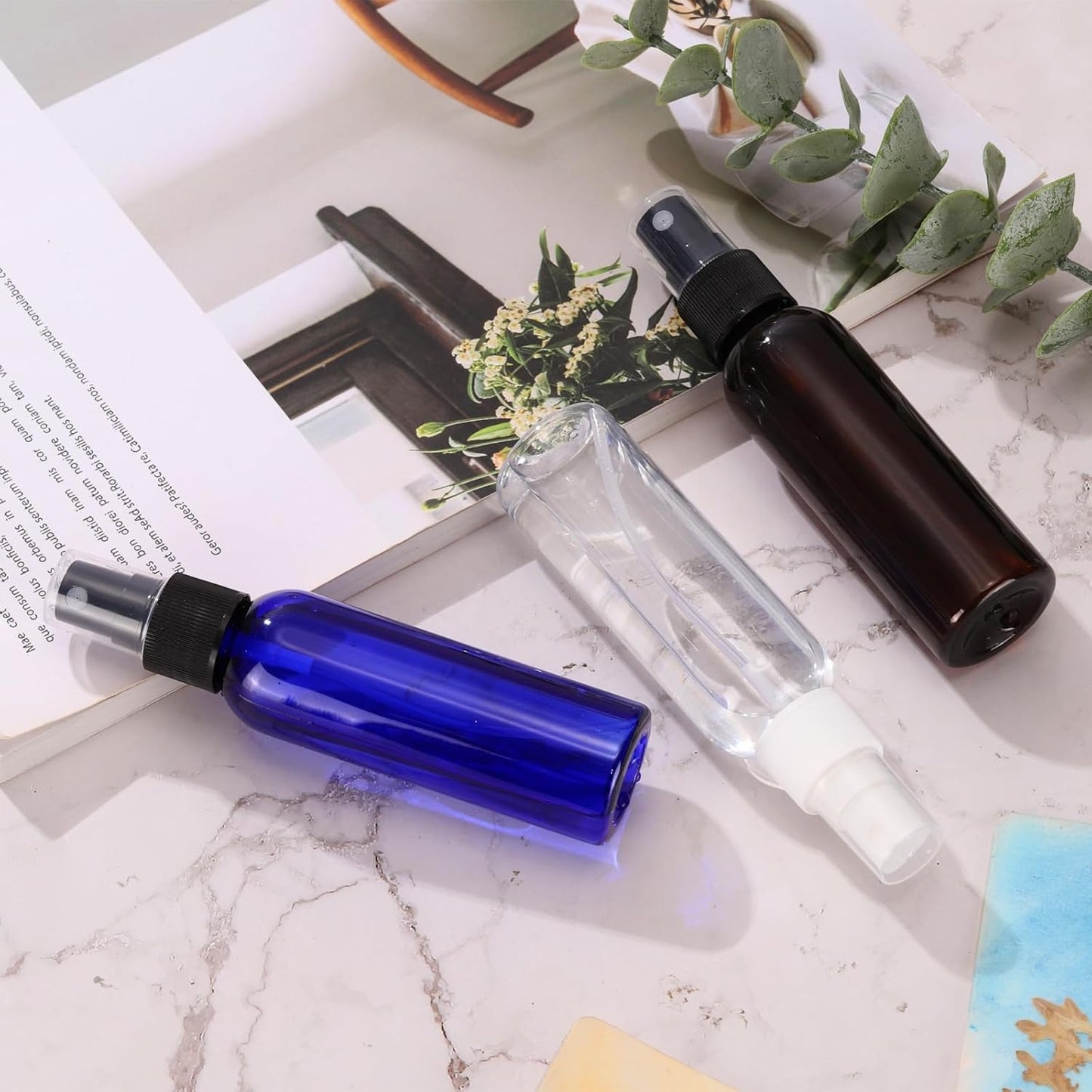 uxcell 20 Pack Spray Bottles, 2 Oz/60ML Clear Empty Mist Plastic Mini Travel Bottle Set,Small Refillable Liquid Containers for Household Use, Essential Oil, Cleaning (Transparent Black)