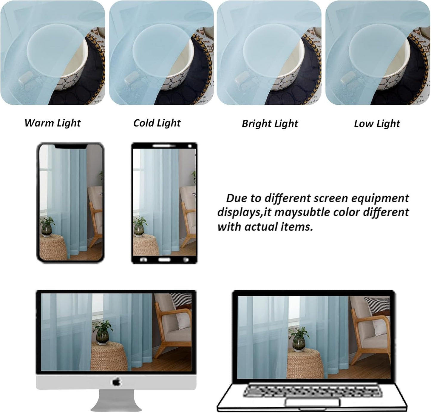 Chyhomenyc Sheer Valances for Windows 2 Pack, Small Window Curtains for Living Room Bathroom Cafe Laundry Basement, Modern Top Dual Rod Pocket Voile Curtain, 42W x 18L inches, Sky Blue