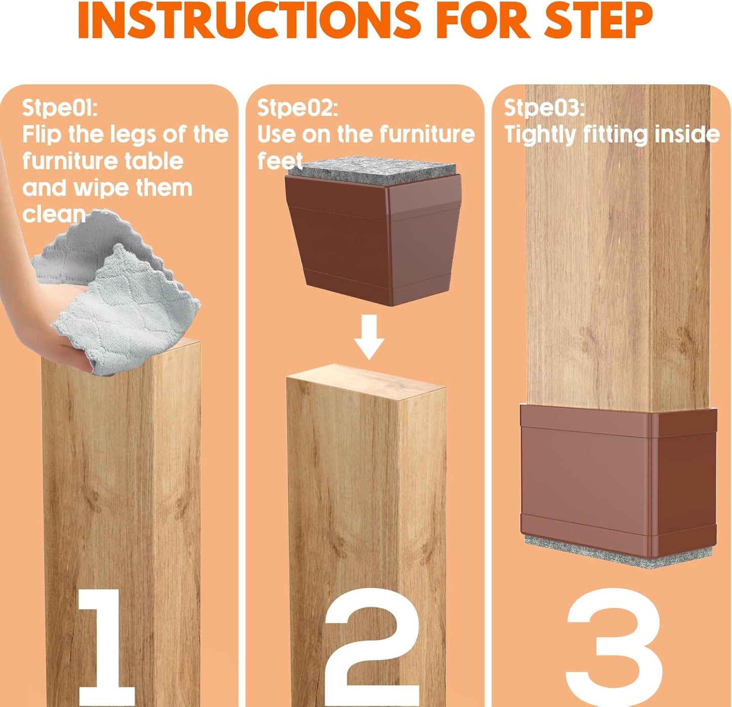 Rectangle Chair Leg Protectors for Hardwood Floors,16 PCS Silicone Covers to Protect Wood Tile Floors Felt Pads Furniture Leg Caps Reduce Noise. Easy to Move.(Brown,0.75 x 2 Inch,Rectangle)