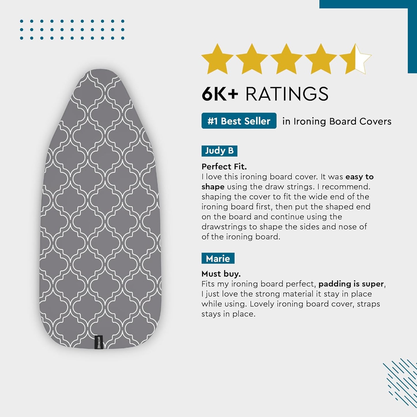 Encasa XO Ironing Board Cover and Pad 49"x18" - Thick 3mm Felt Padding, Drawstring Tightening & Lock, Easy Fit, Scorch & Stain Resistant, Fits Wide Ironing Board - Big Leaves Green