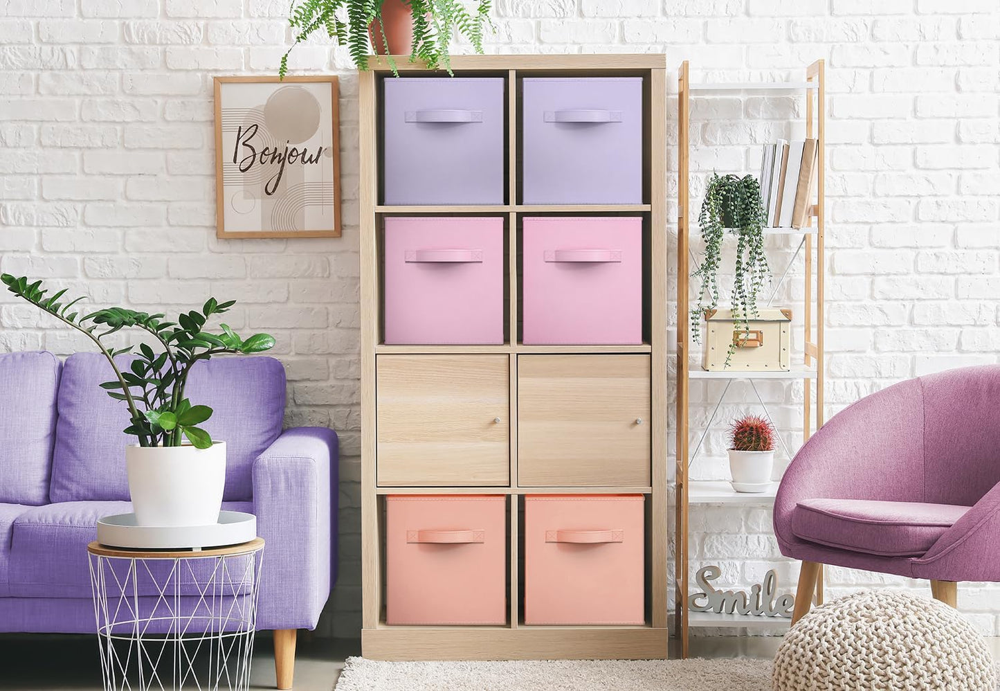 Sorbus Storage Cubes - 11" Foldable Storage Bins with Handle for Nursery, Playroom, Closet Organizers and Storage - 6 Fabric Shelf Basket for Toys, Books, Clothes - Orange Purple & Pink Storage Cubes