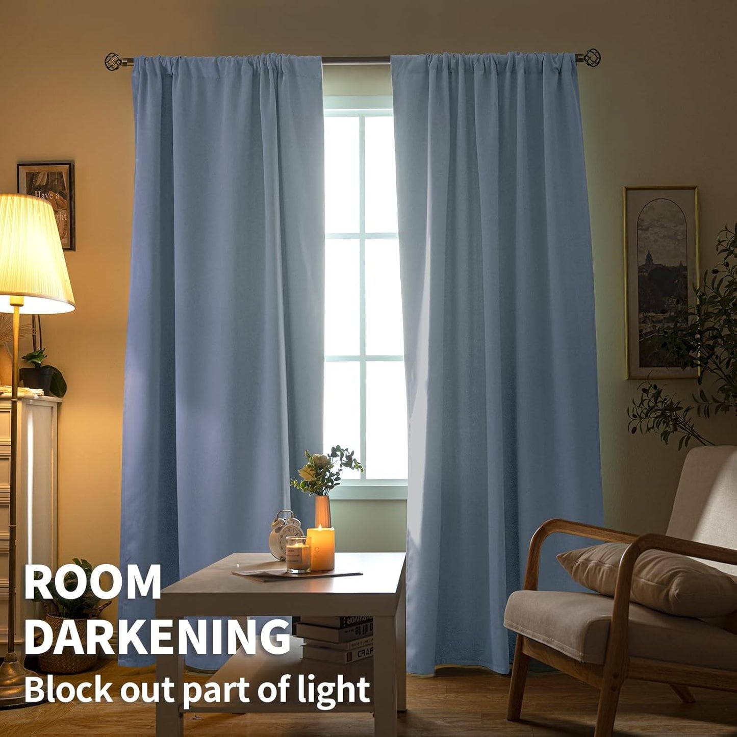 BGment Baby Blue Blackout Curtains 63 Inch Length for Kids Bedroom - Rod Pocket Thermal Insulated Drapes for Nursery Room Darkening Privacy, 52 x 63 Inch, 2 Panels