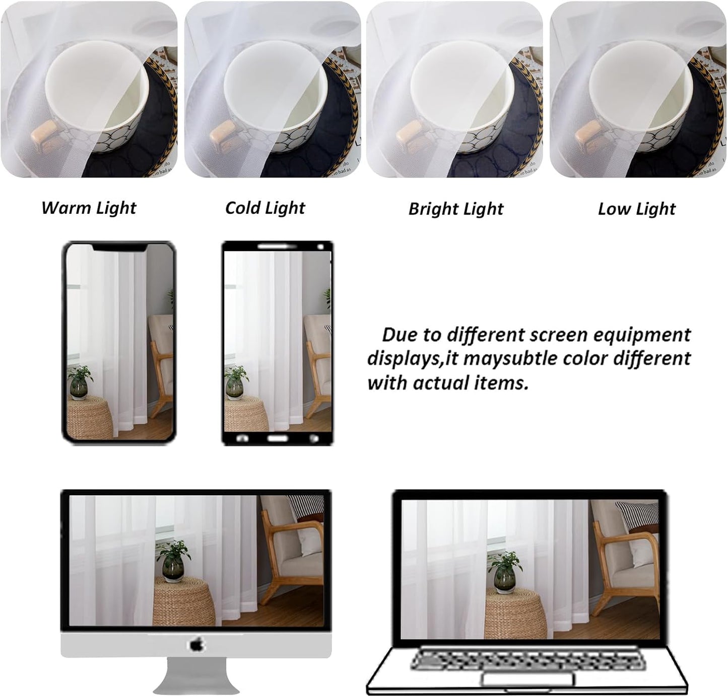 Chyhomenyc White Sheer Curtains 90 Inches Long 2 Panels, Light Filtering White Curtains for Living Room, Soft Gentle Voile Rod Pocket Bedroom Window Drapes, 59Wx90L Inch, 2PCS