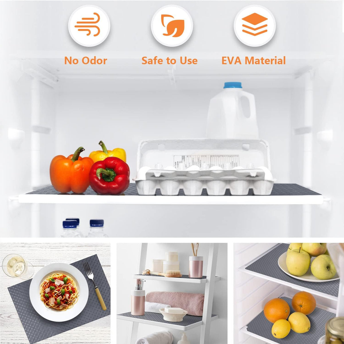 Shelf Liners for Kitchen Cabinets Refrigerator Liners Waterproof Kitchen Cupboard Liner Durable Plastic Drawer Mats EVA Material Non Adhesive Fridge Mats for Shelves - Gray 17.5 x 236.2 Inches