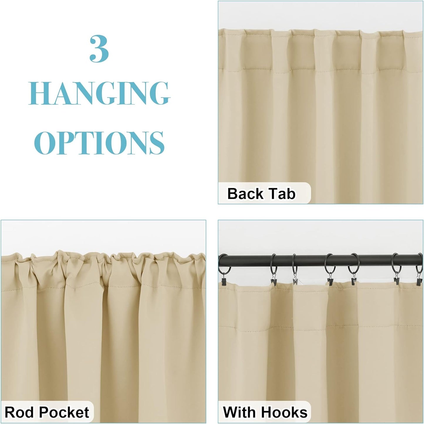 RYB HOME Small Window Curtains Blackout, Privacy Thermal Insulating Drapes for Bedroom Bathroom Basement Cafe Classroom Window Decor, W 34 x L 45 inches, Biscotti Beige, 2 Panels