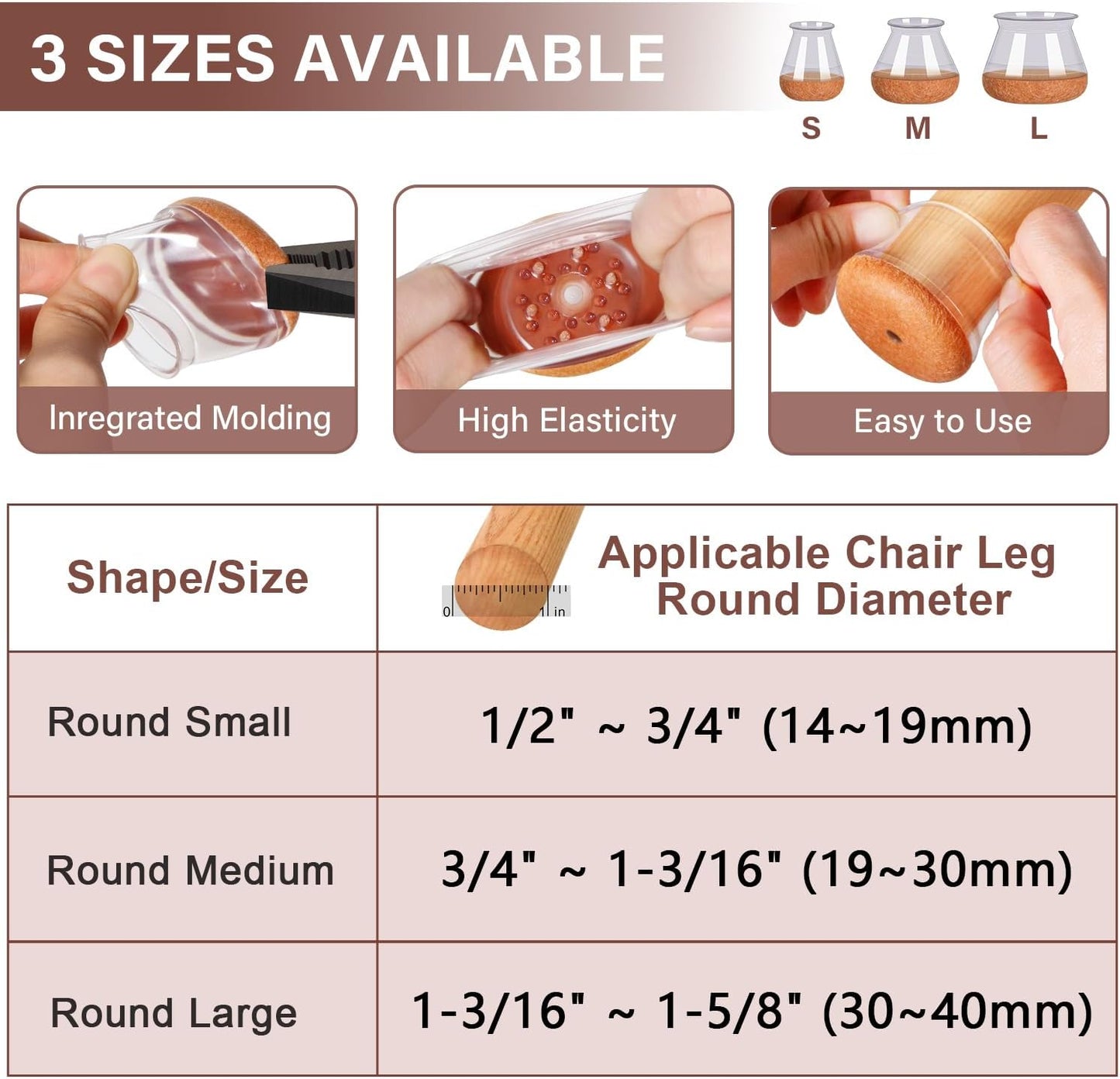 Chair Leg Floor Protectors for Hardwood Floors Felt Furniture Pads Silicone Caps Anti-Scratch Reduce Noise Round 16 Pack Black Round Small Fit 1/2" to 3/4" (14-19mm)